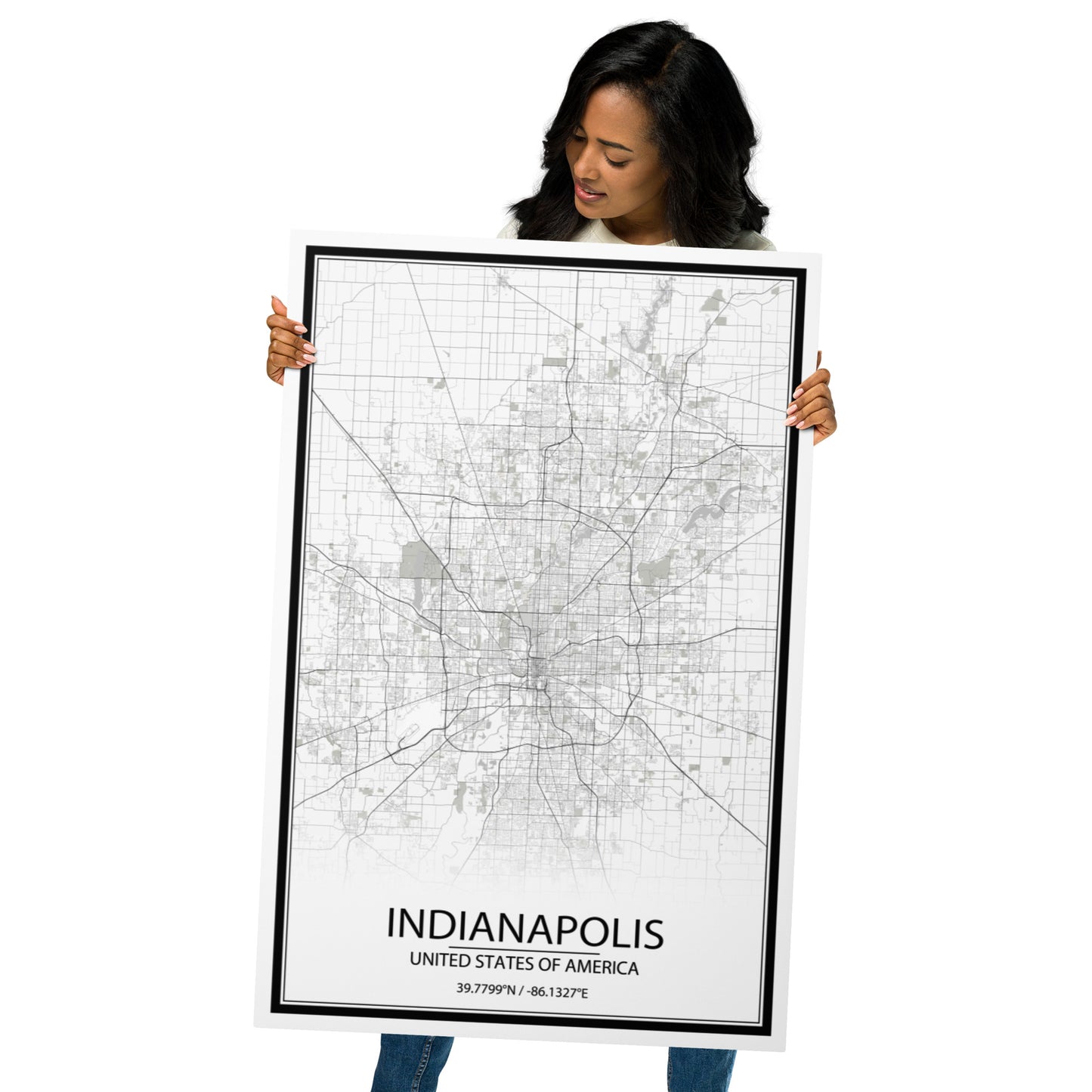 Indianapolis White Metal Map