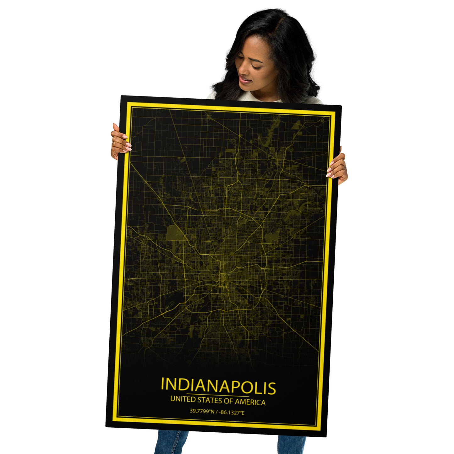 Indianapolis Black and Yellow Metal Map