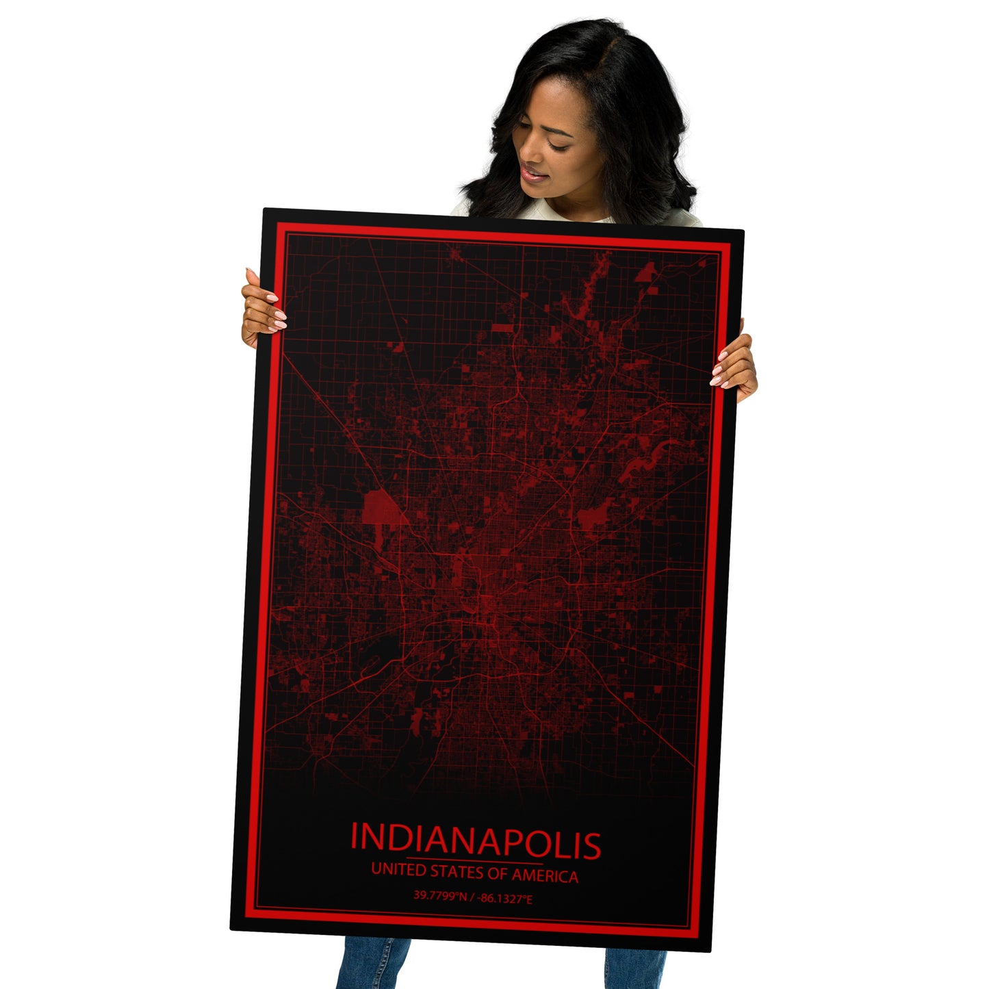 Indianapolis Black and Red Metal Map