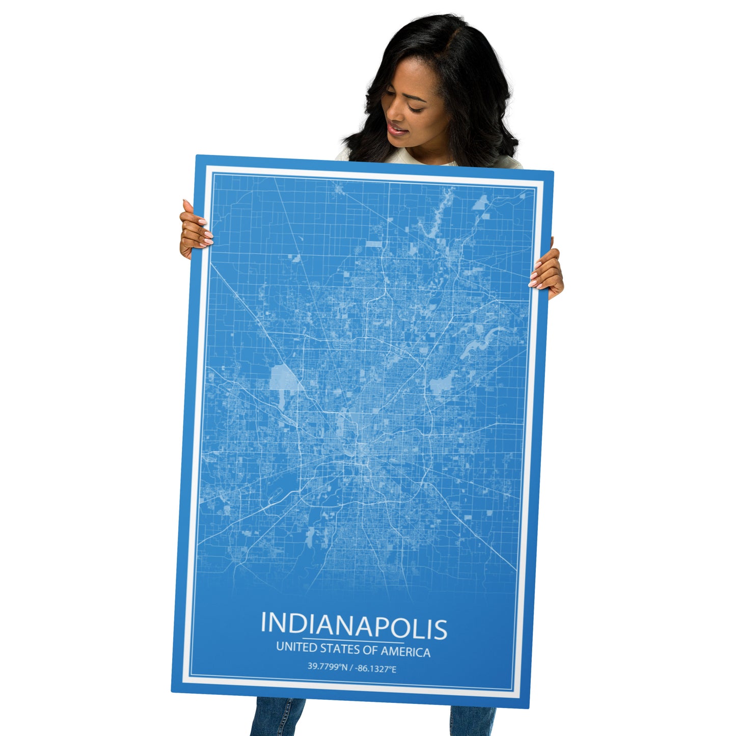 Indianapolis Blue and White Metal Map