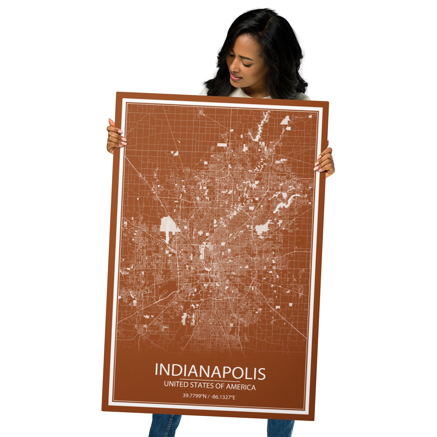 Indianapolis Brown and White Metal Map