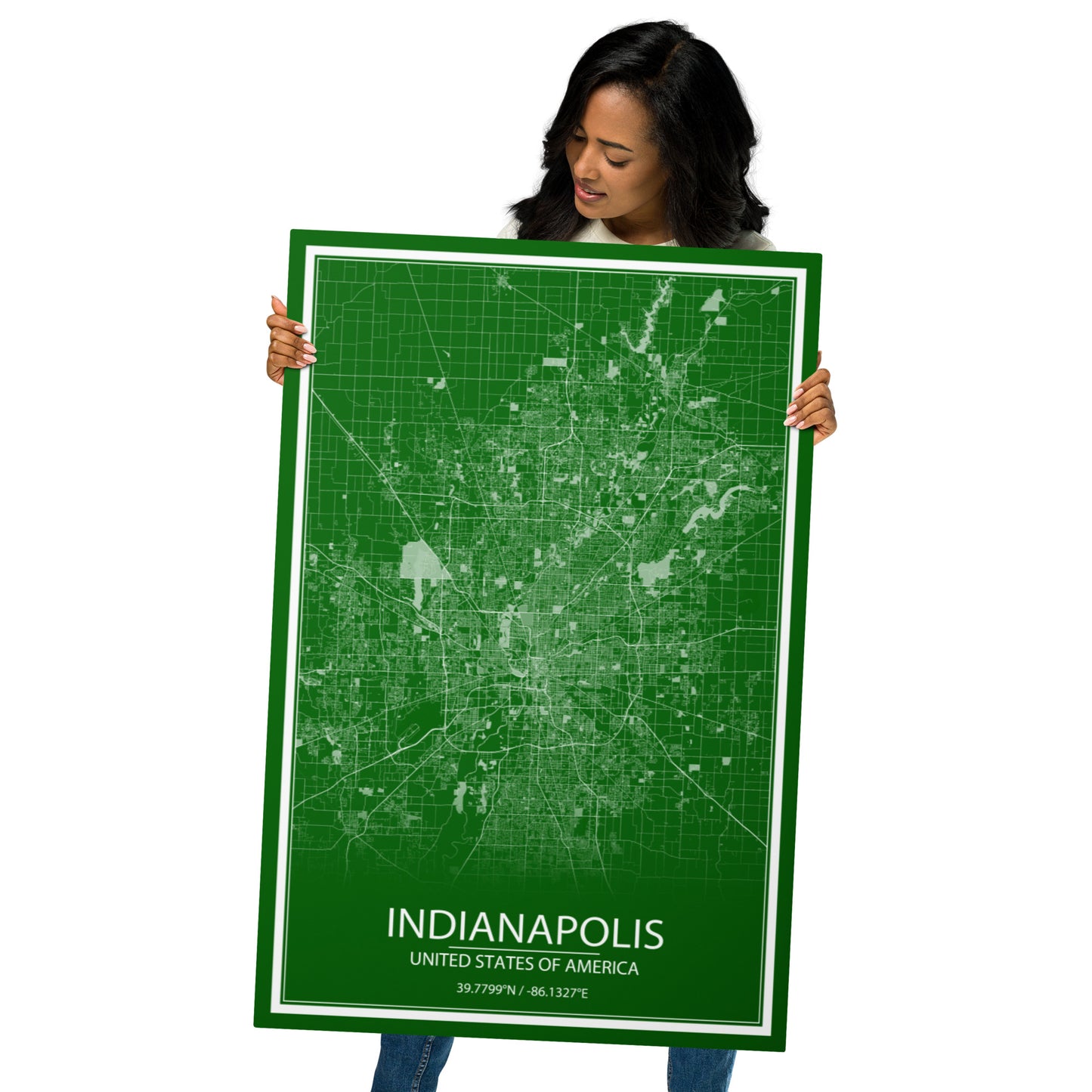 Indianapolis Green and White Metal Map