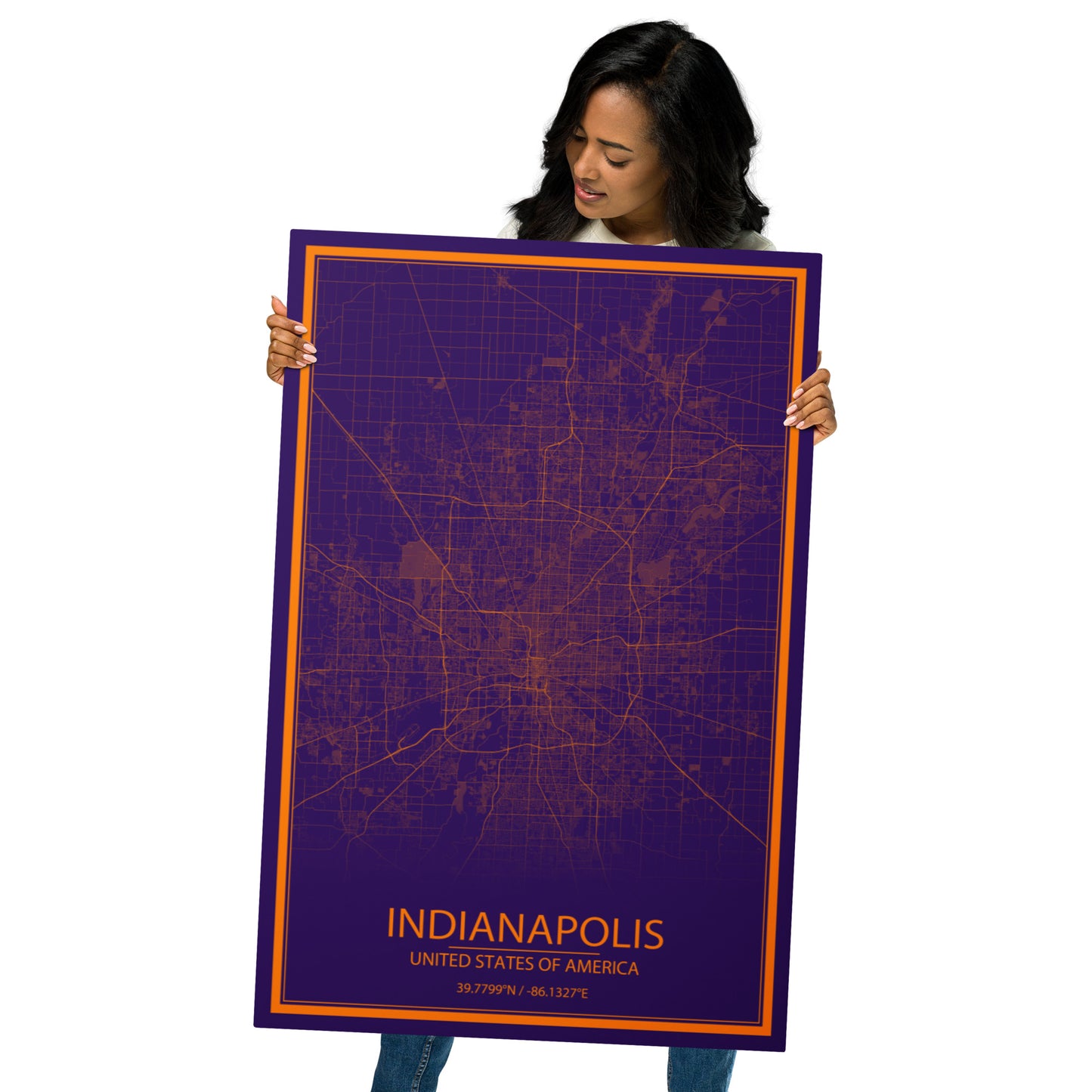 Indianapolis Purple and Orange Metal Map