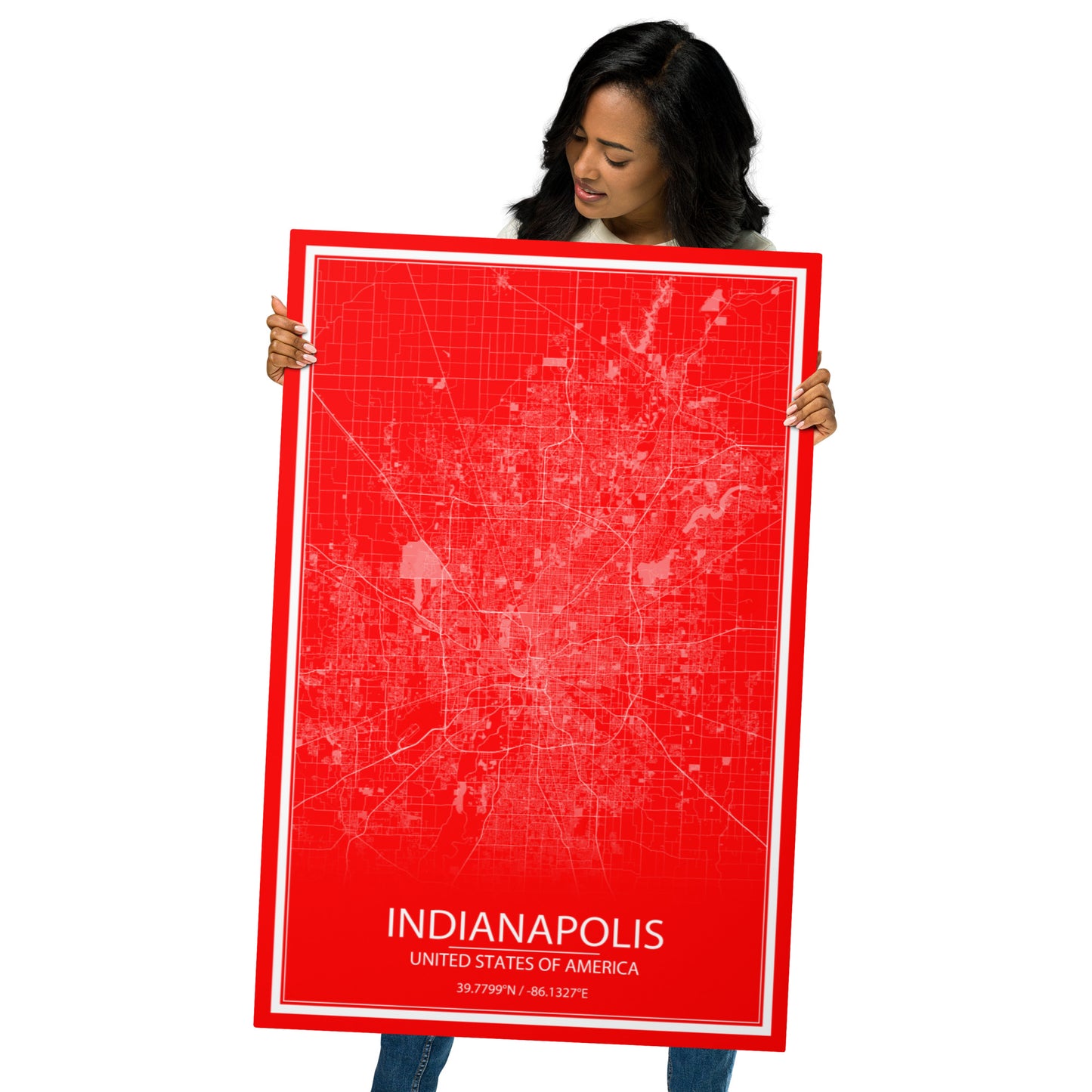 Indianapolis Red and White Metal Map