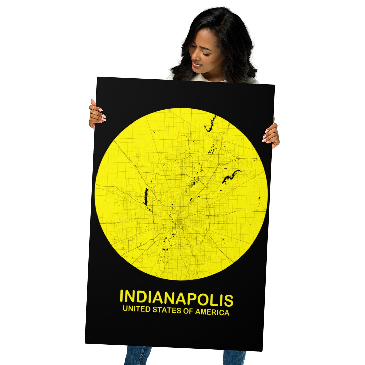 Indianapolis Circular Yellow Metal Map