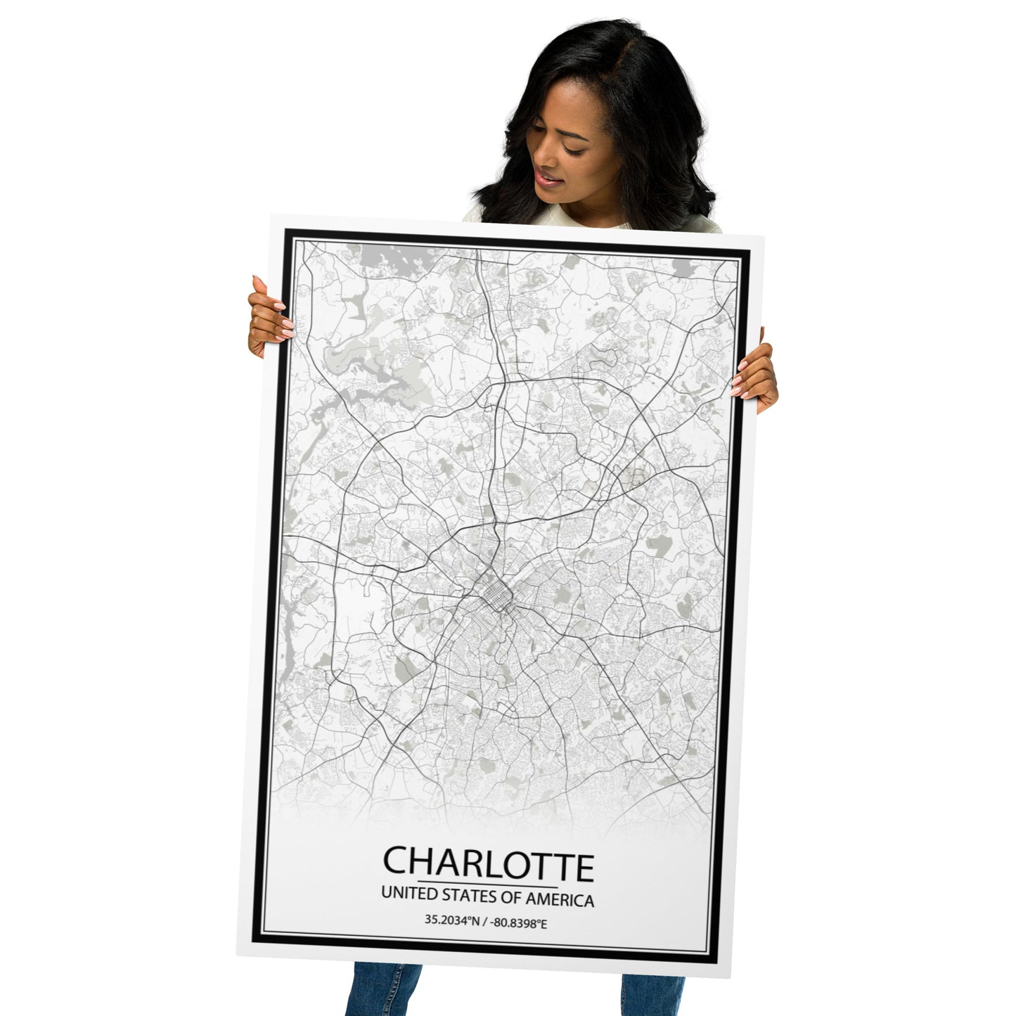 Charlotte White Metal Map