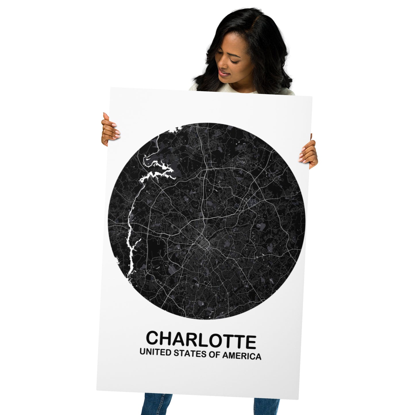 Charlotte Circular Black Metal Map