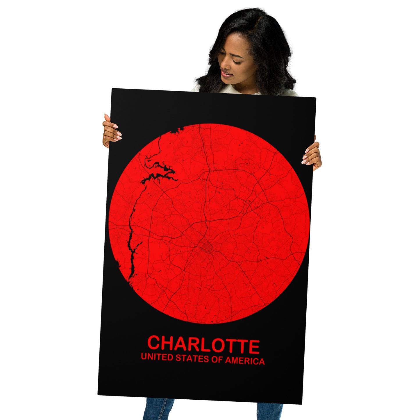 Charlotte Circular Red Metal Map