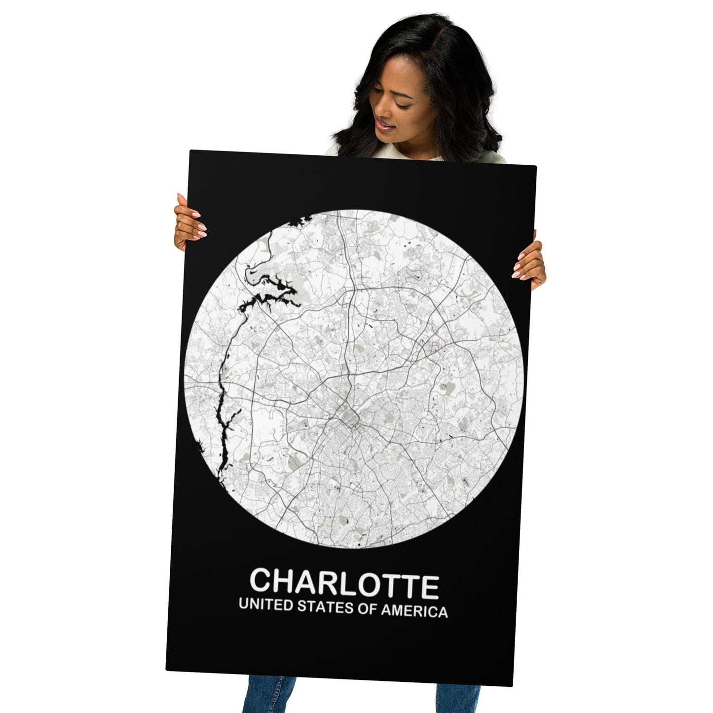 Charlotte Circular White Metal Map