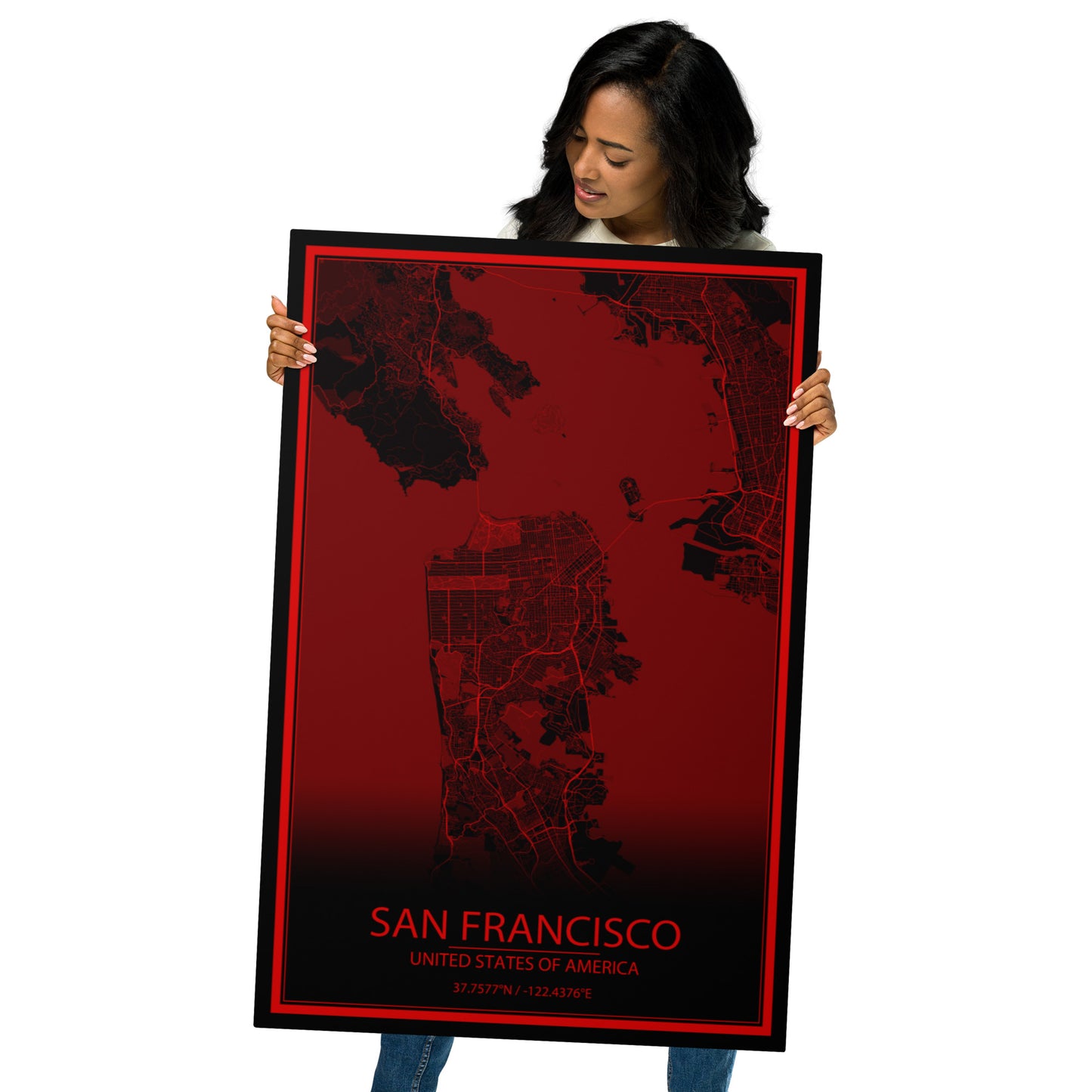 San Francisco Black and Red Metal Map