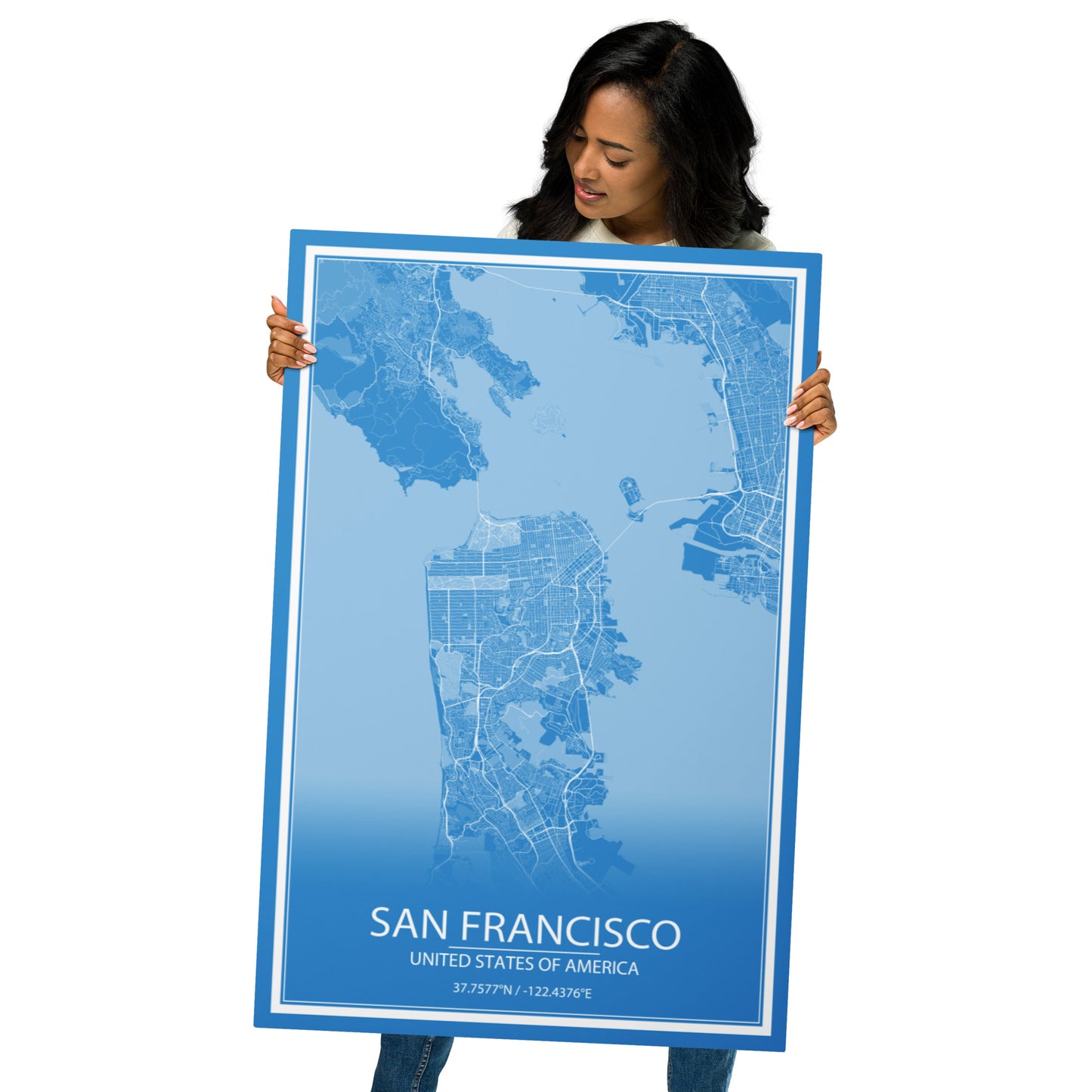 San Francisco Blue and White Metal Map