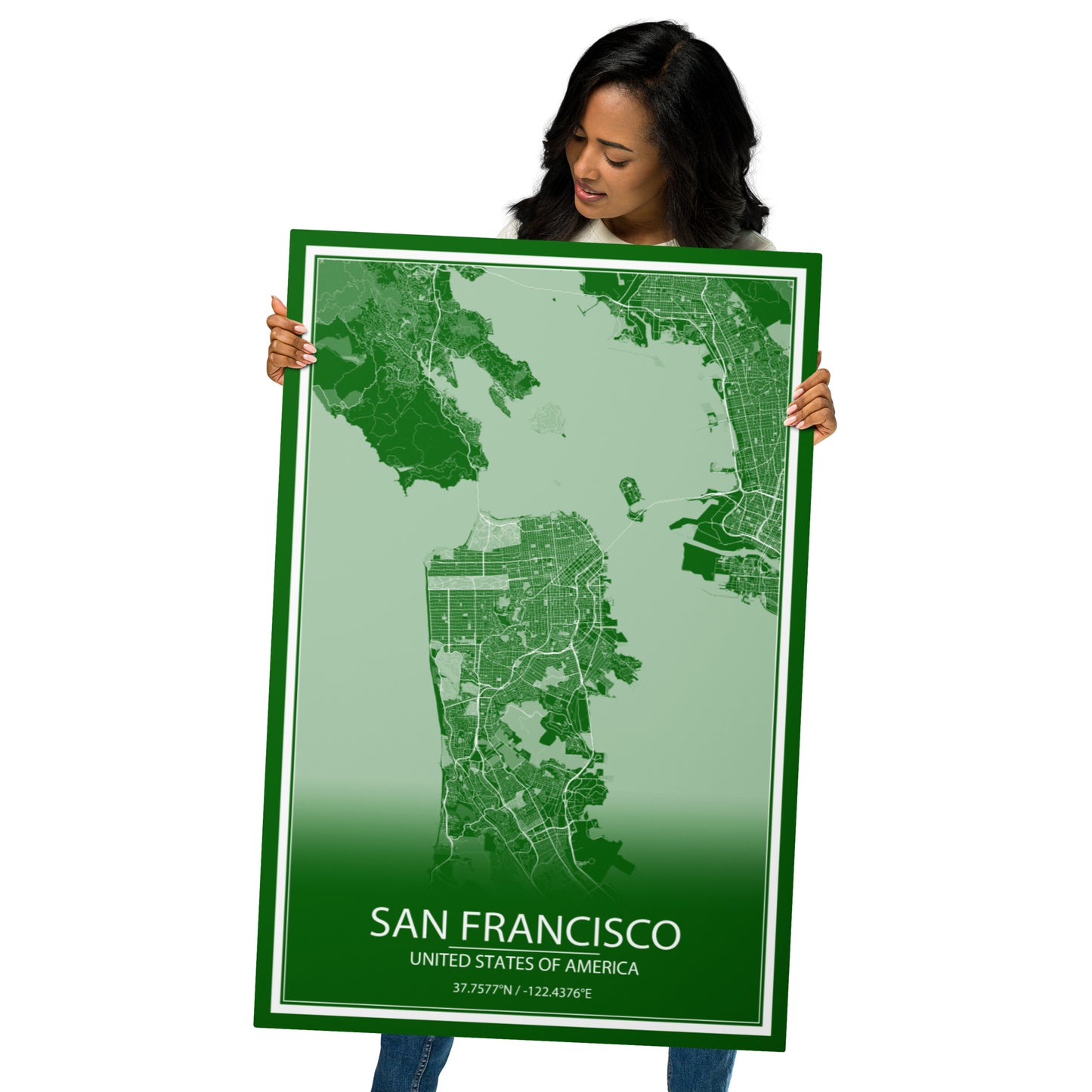 San Francisco Green and White Metal Map