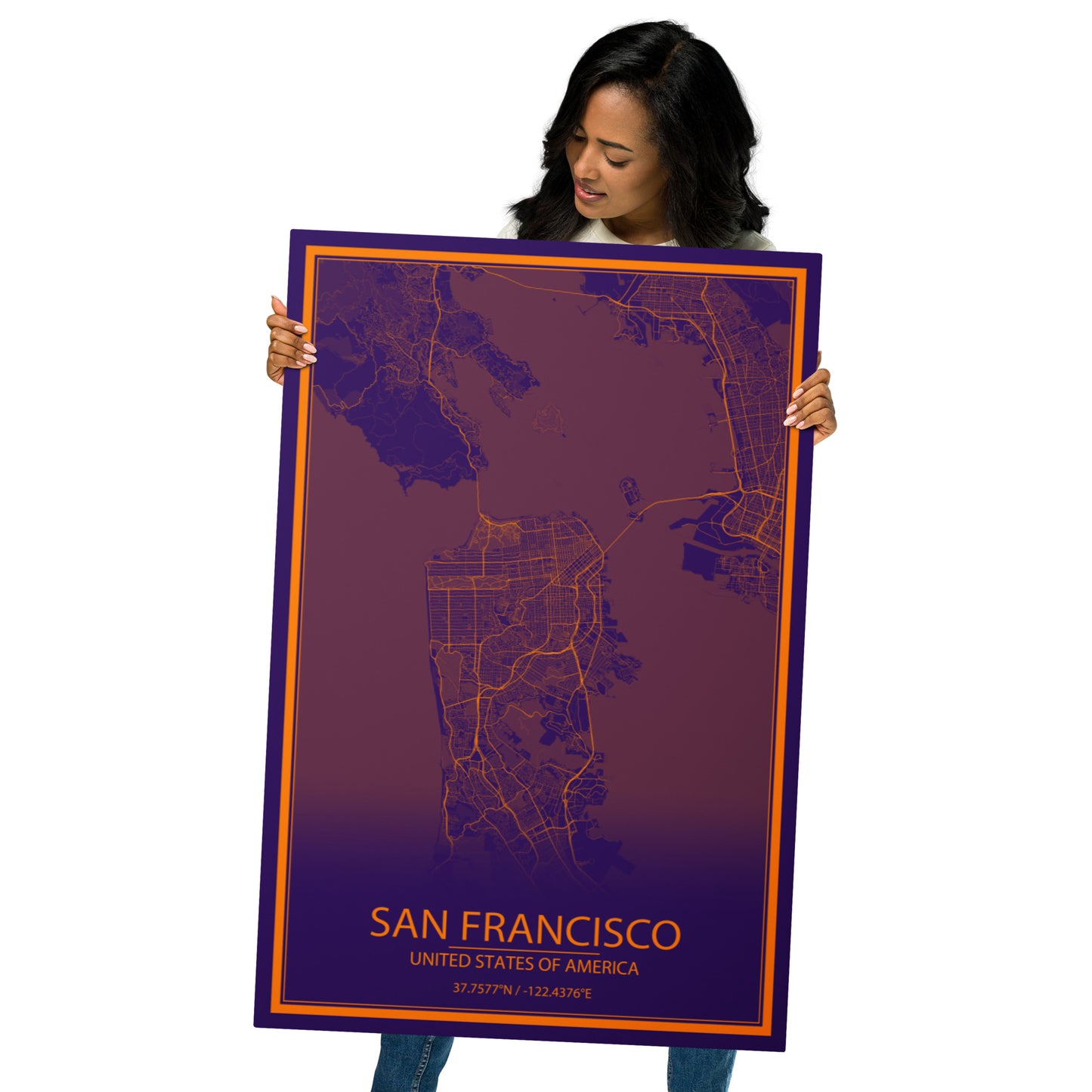 San Francisco Purple and Orange Metal Map