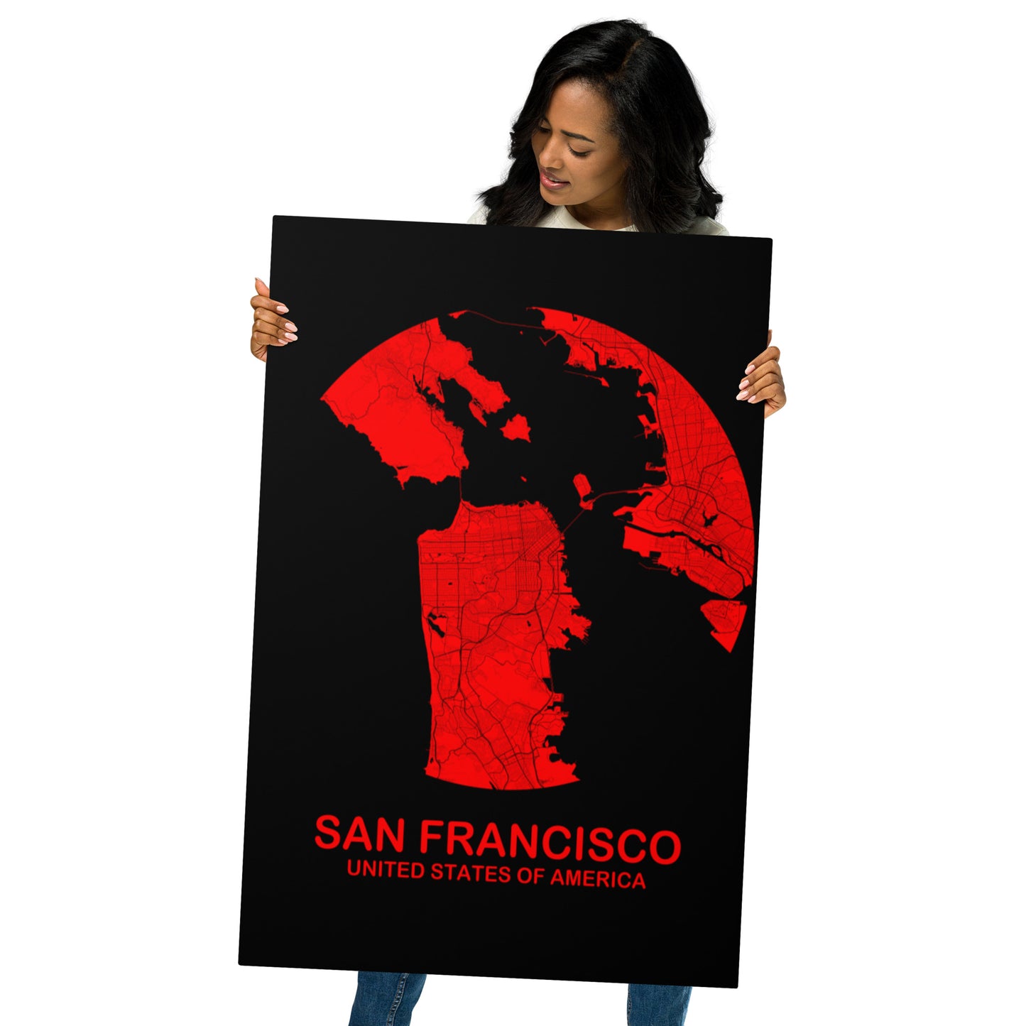 San Francisco Circular Red Metal Map