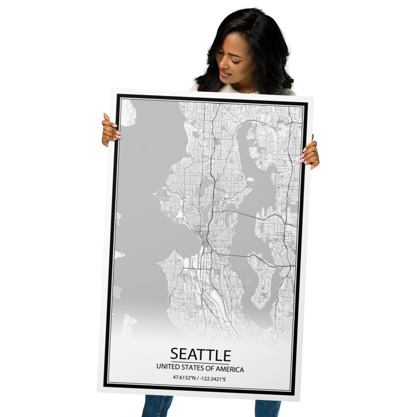 Seattle White Metal Map