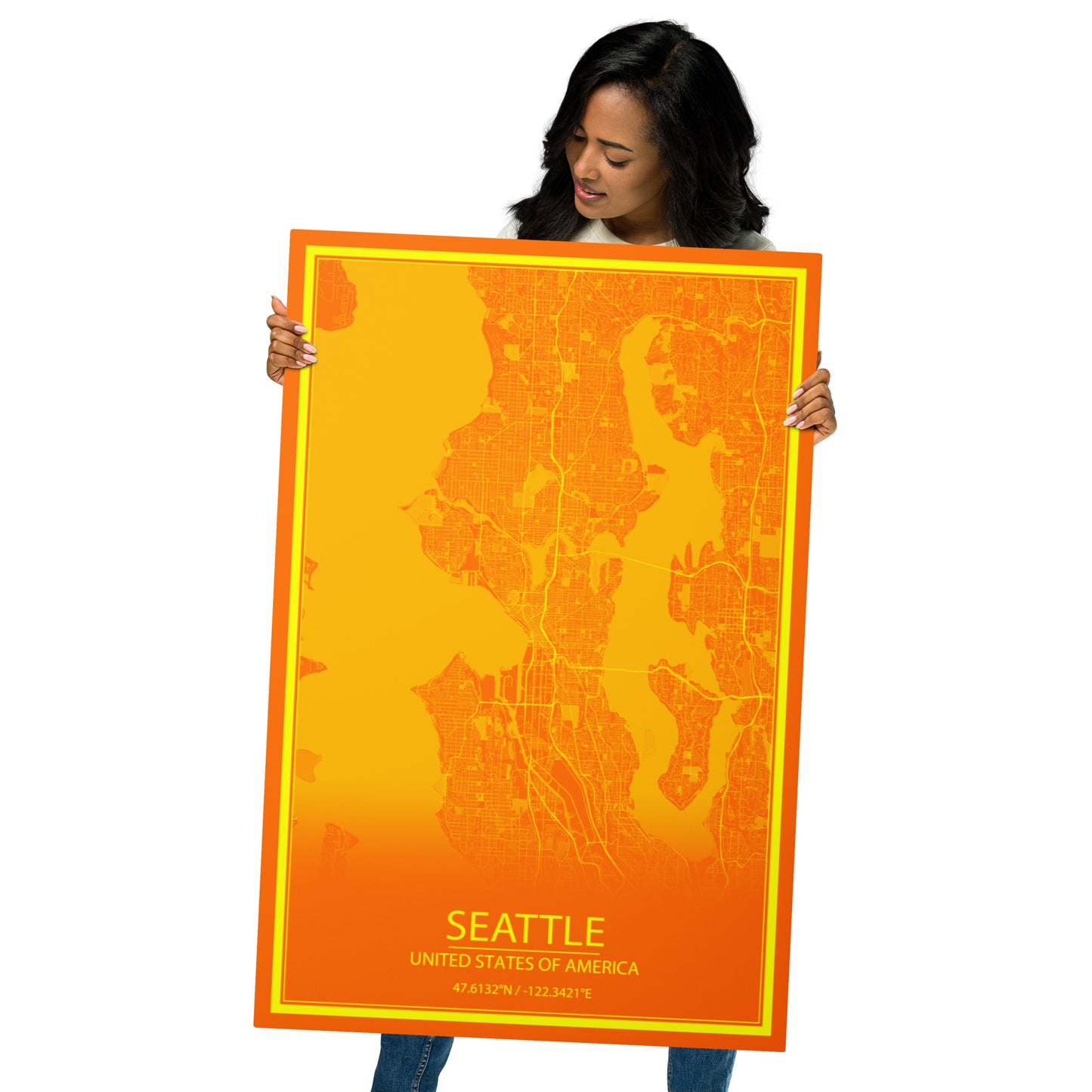 Seattle Orange and Yellow Metal Map