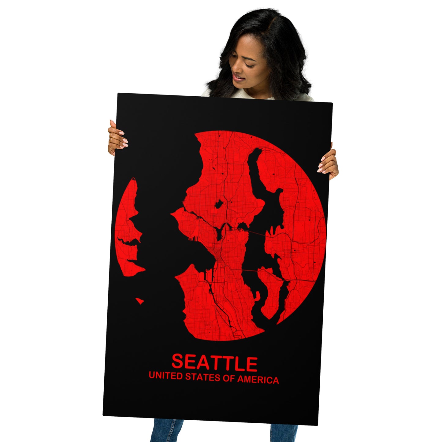 Seattle Circular Red Metal Map