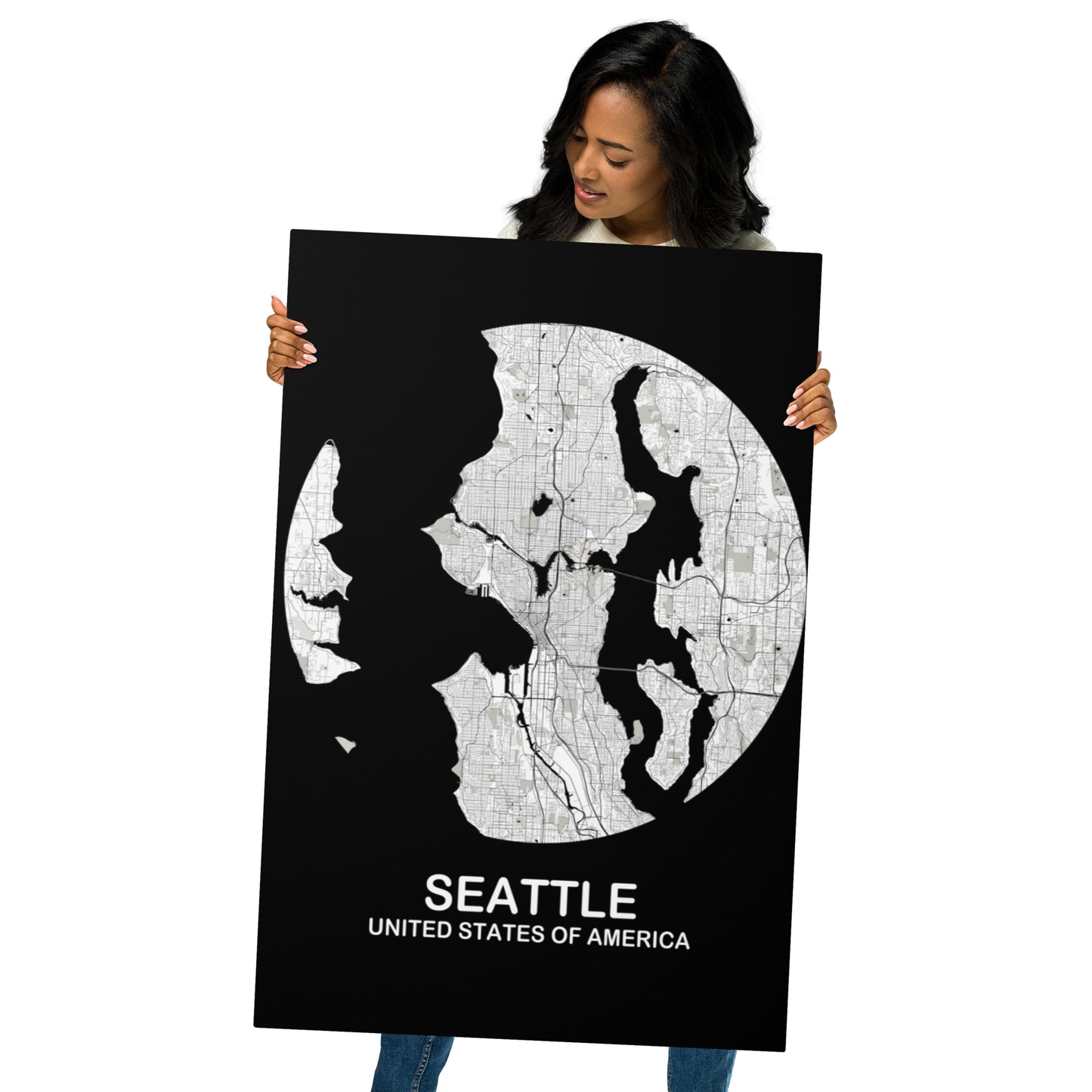 Seattle Circular White Metal Map