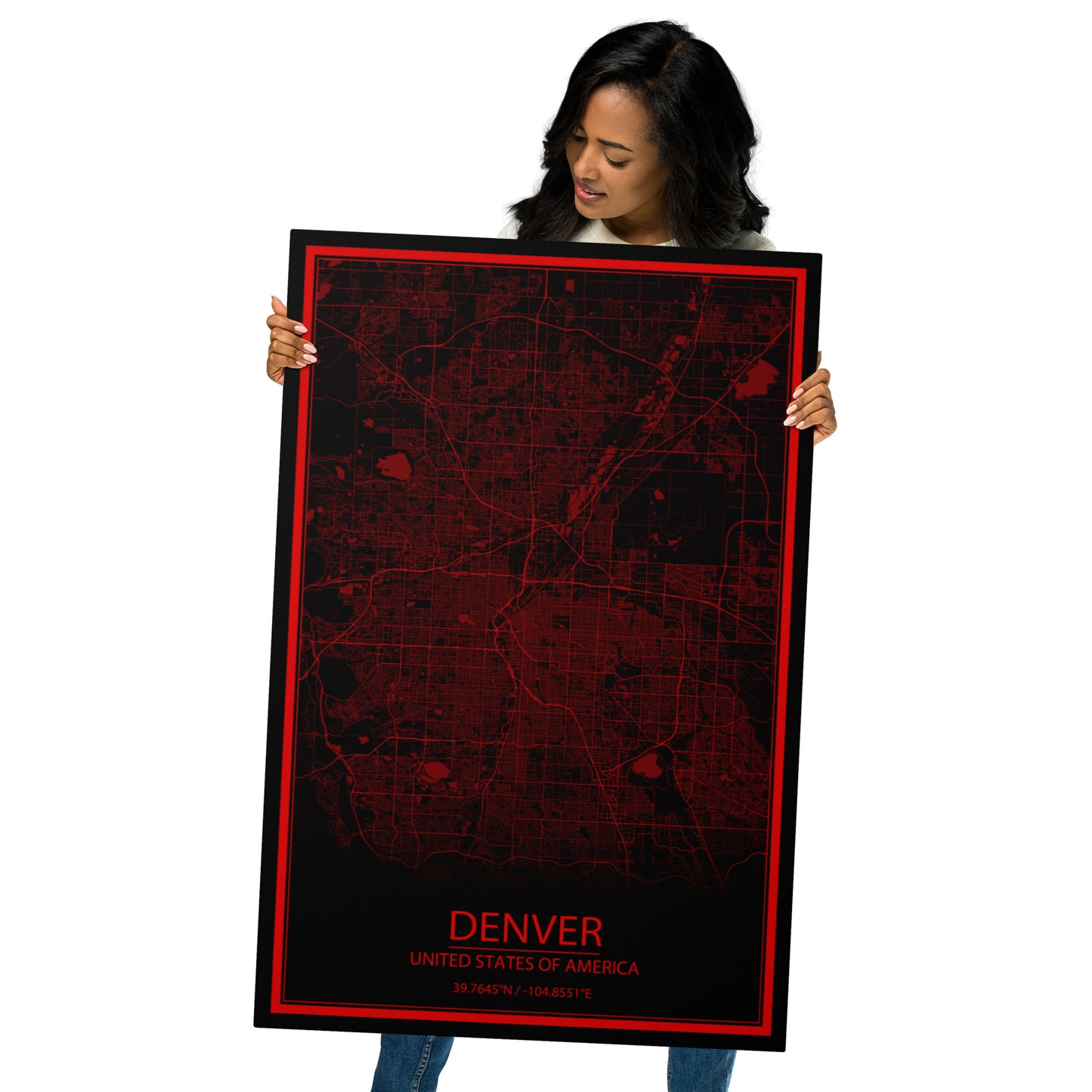 Denver Black and Red Metal Map