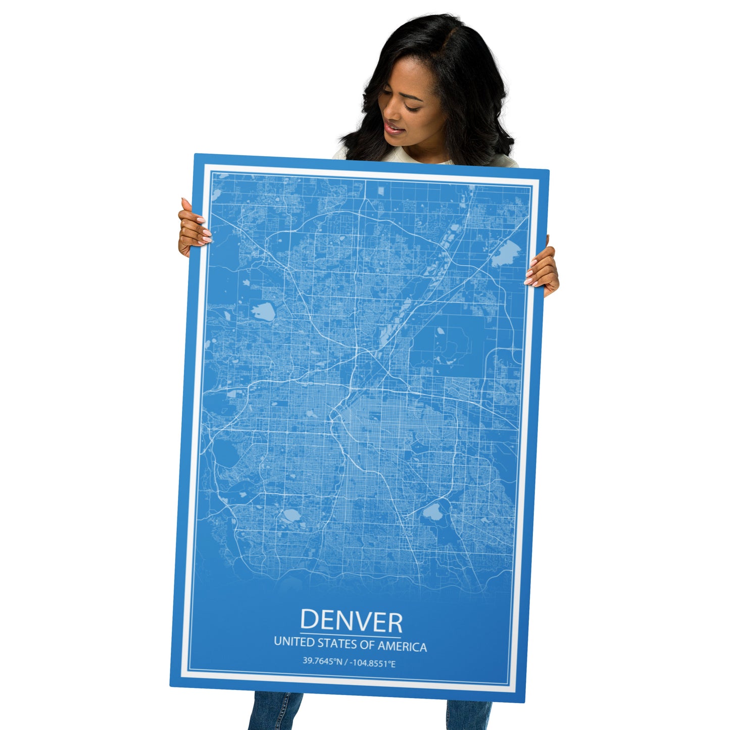 Denver Blue and White Metal Map