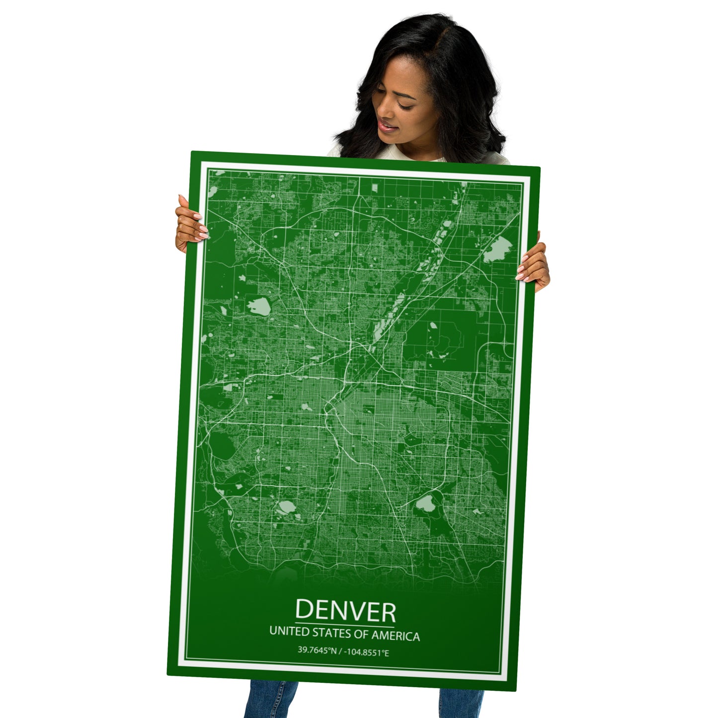 Denver Green and White Metal Map