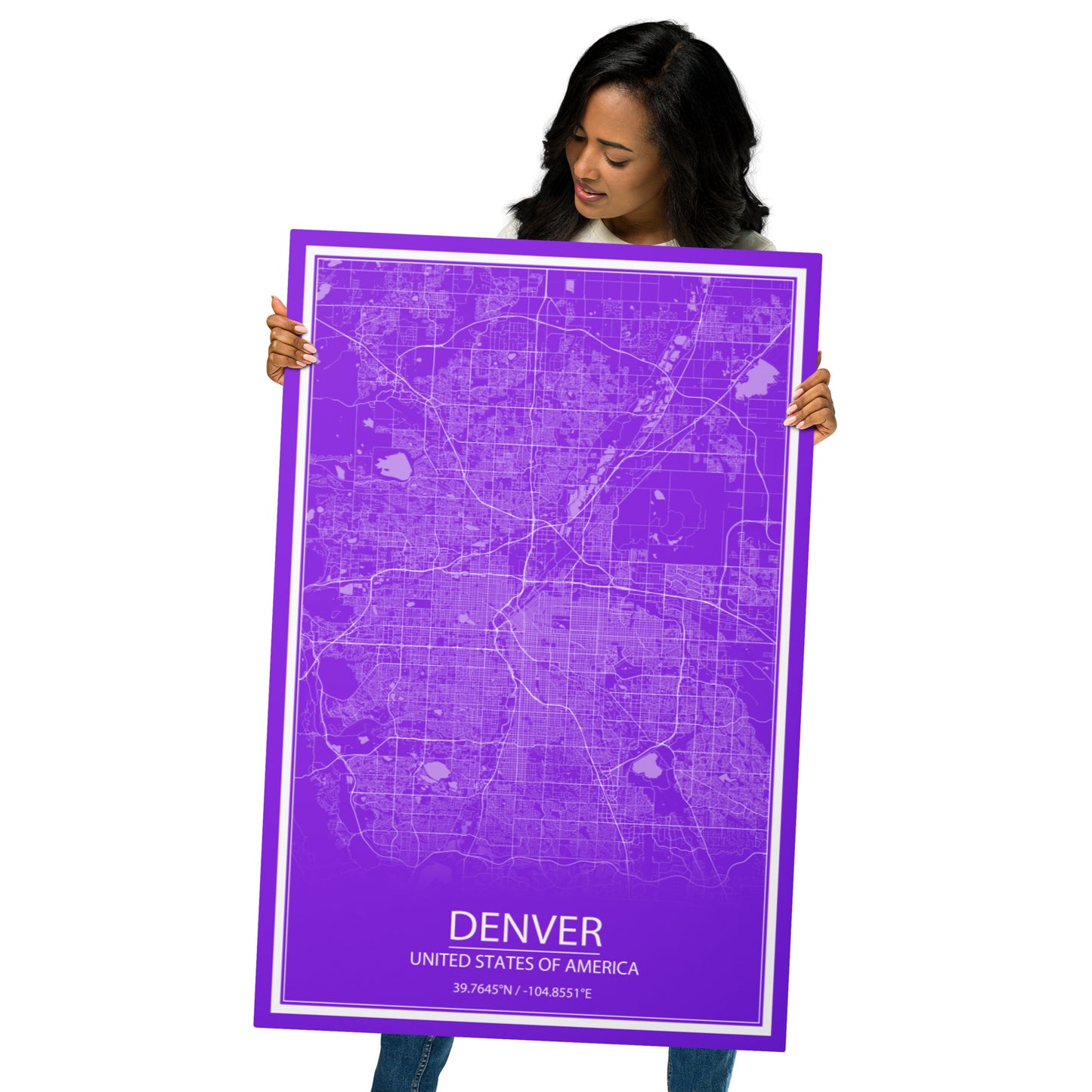 Denver Purple and White Metal Map