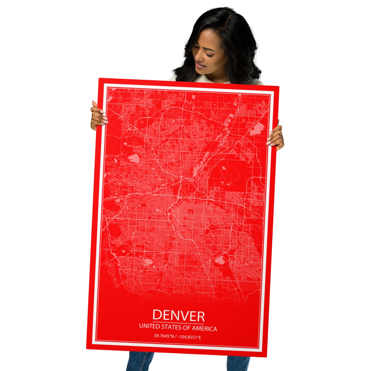 Denver Red and White Metal Map