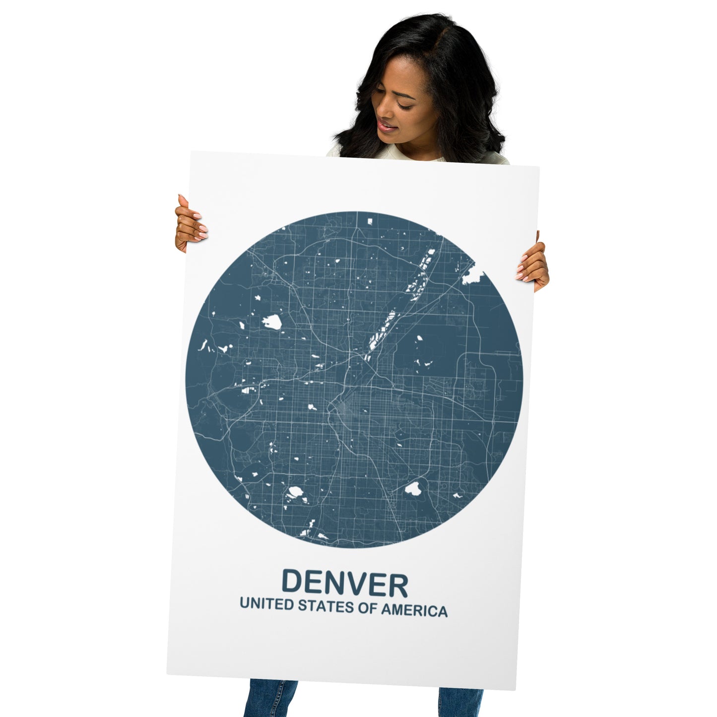 Denver Circular Blue Metal Map