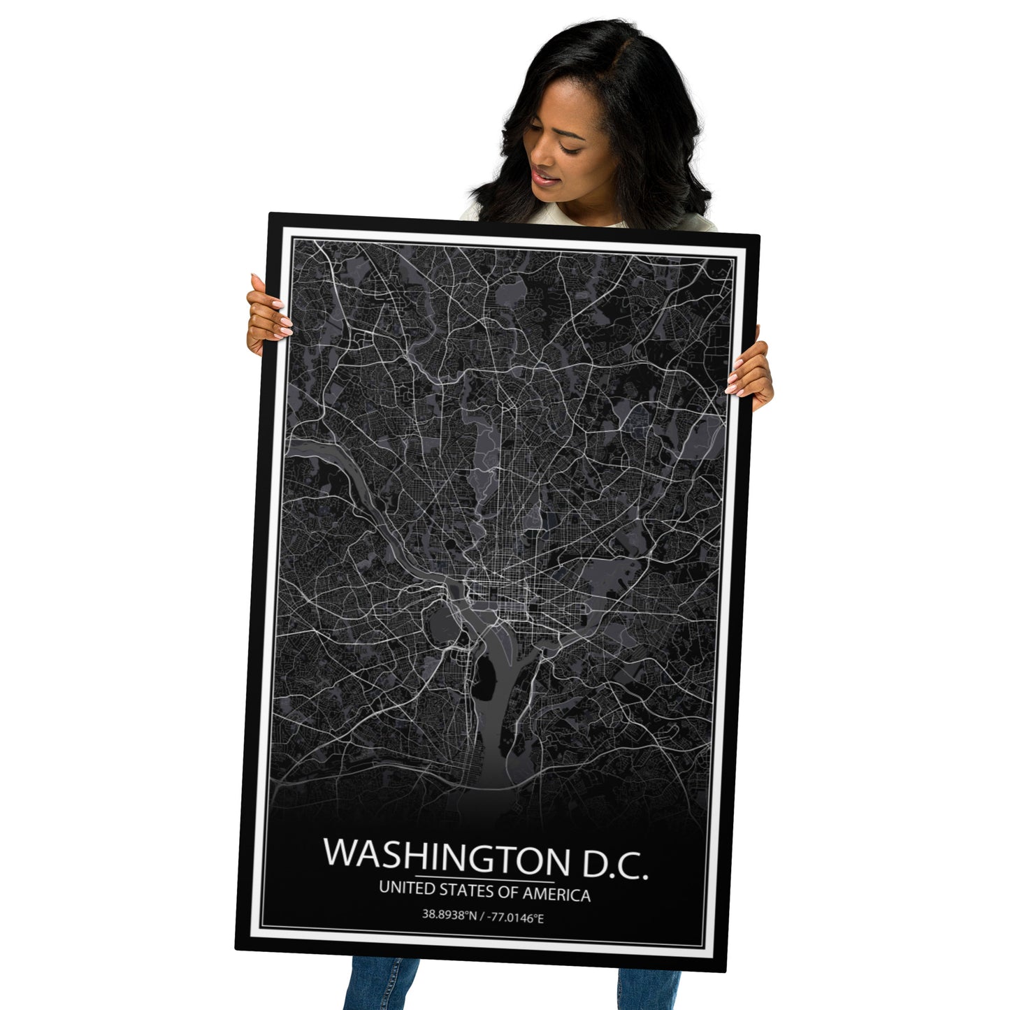 Washington, D.C. Black Metal Map