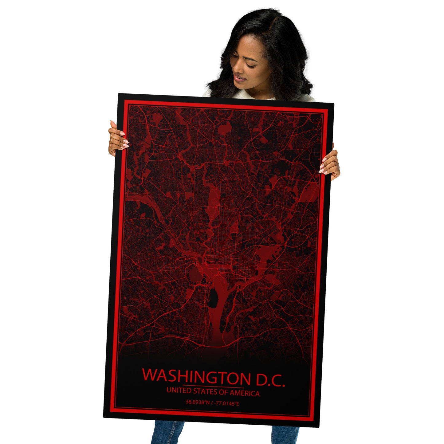 Washington, D.C. Black and Red Metal Map