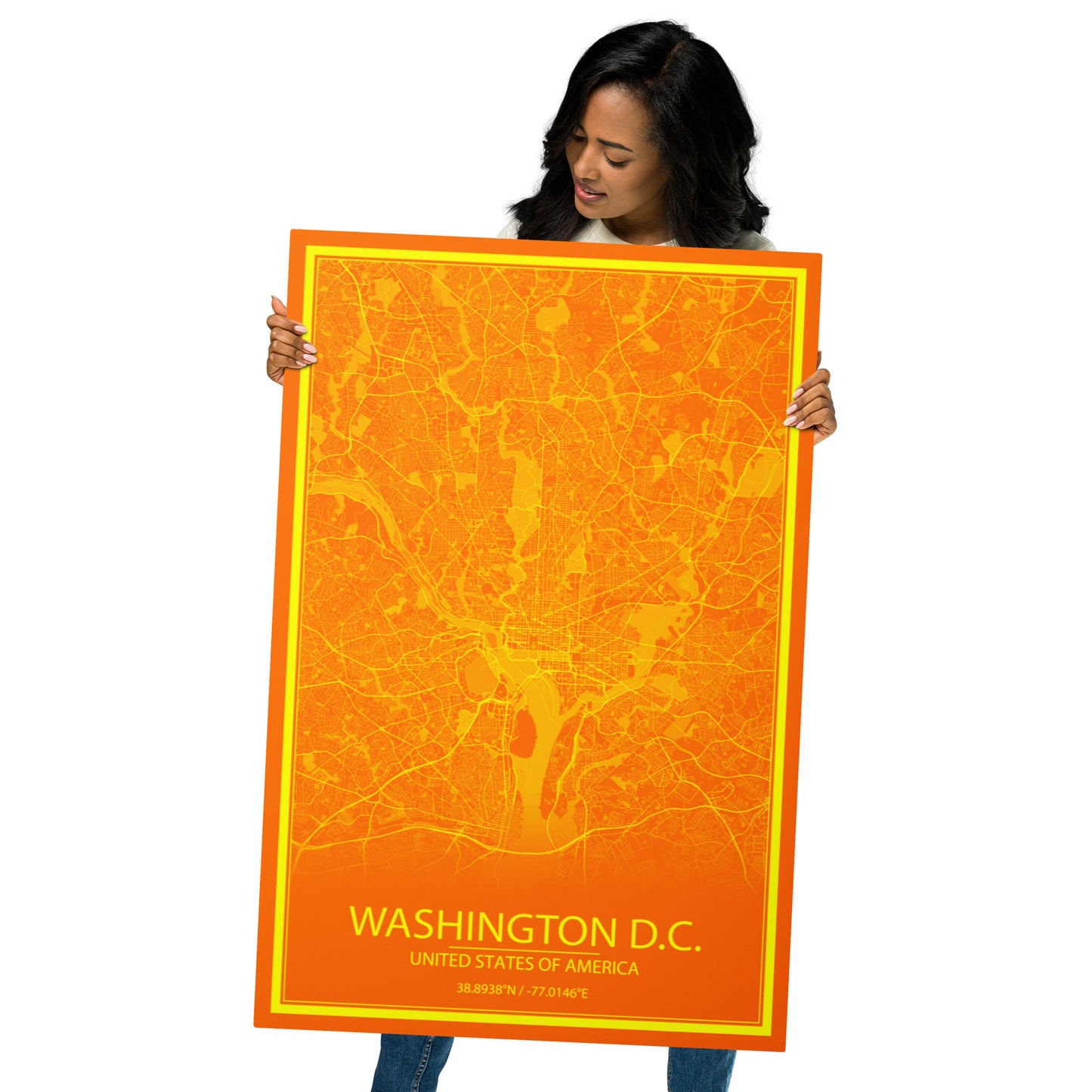 Washington, D.C. Orange and Yellow Metal Map