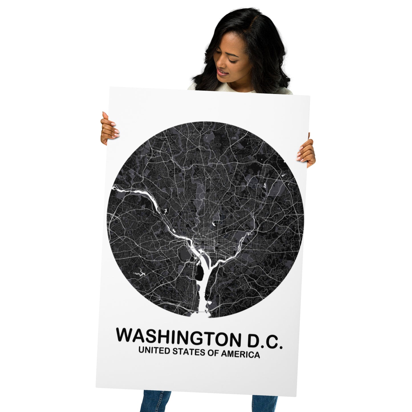 Washington, D.C. Circular Black Metal Map