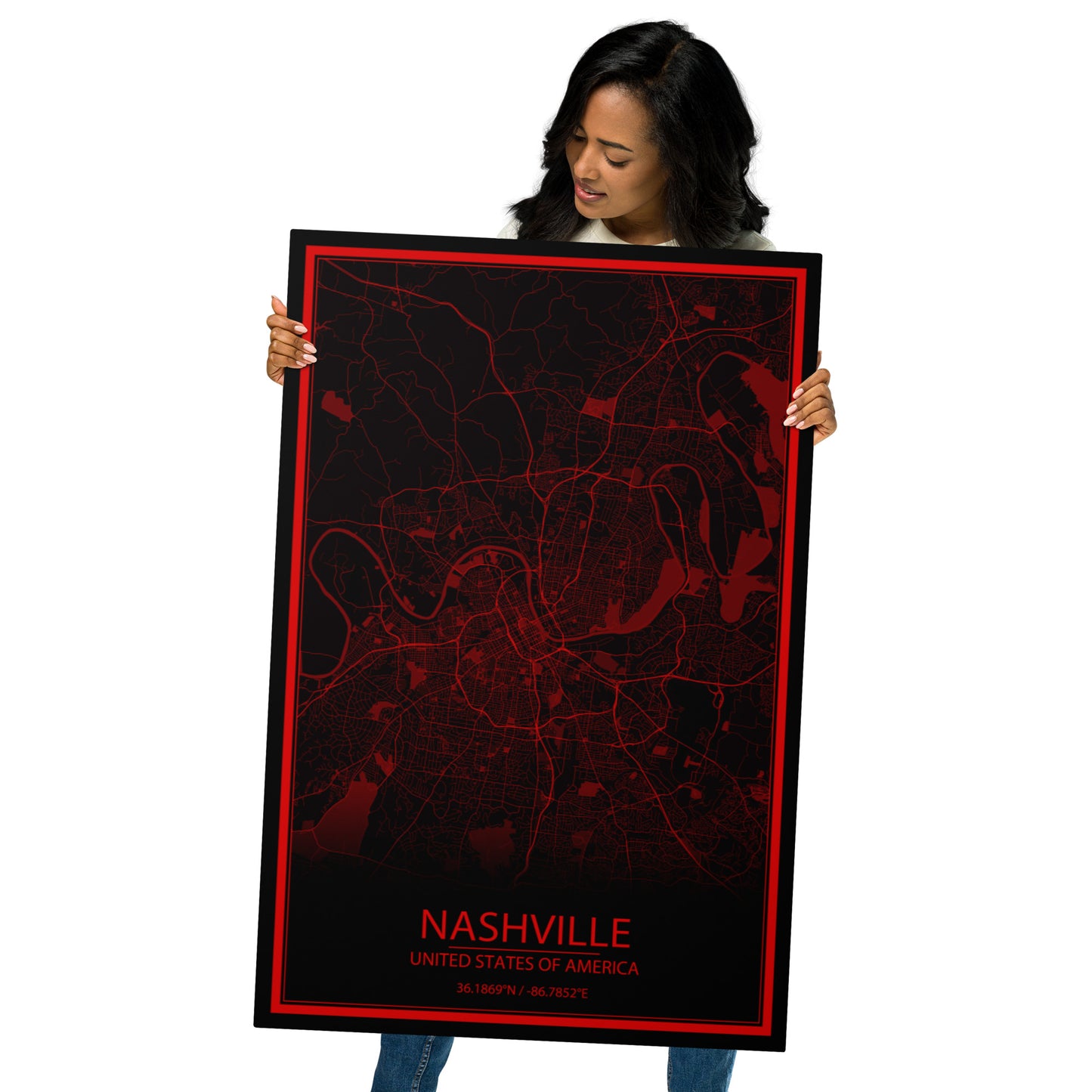 Nashville Black and Red Metal Map