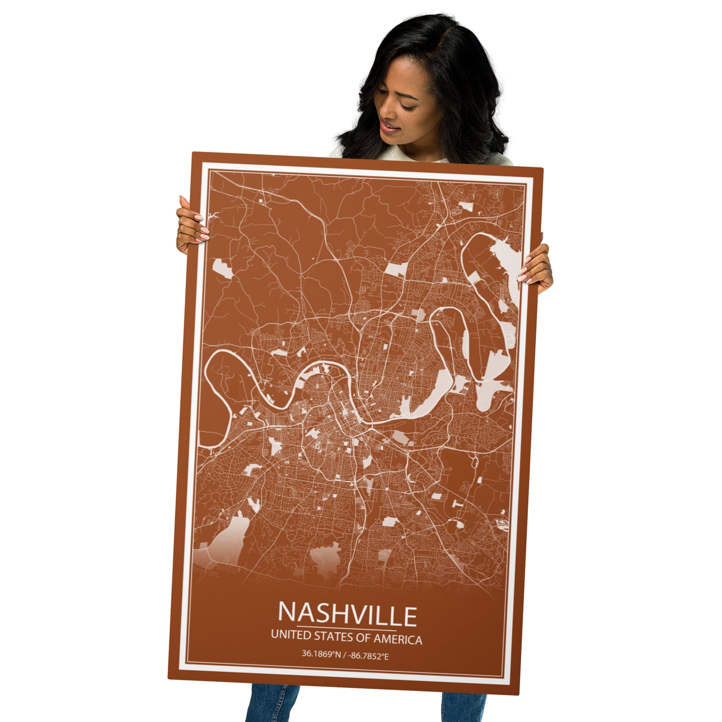 Nashville Brown and White Metal Map