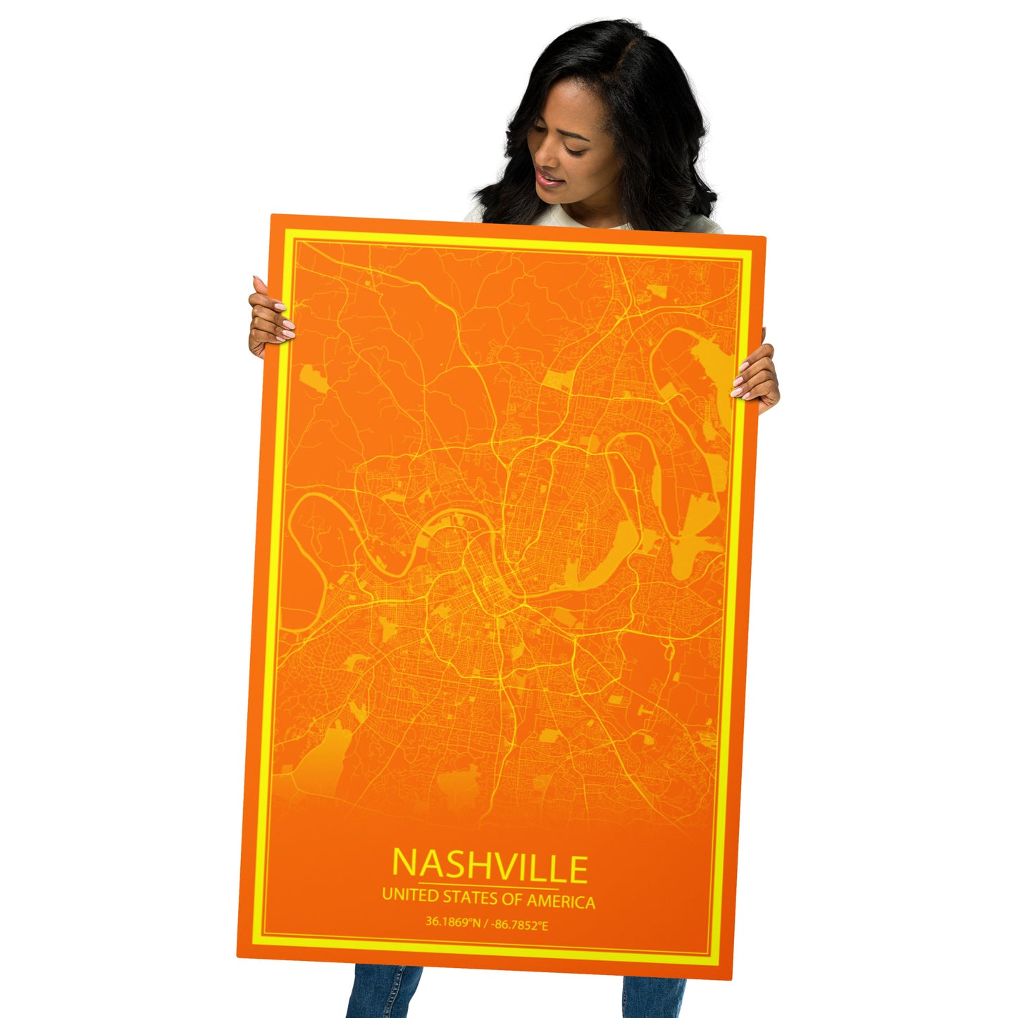 Nashville Orange and Yellow Metal Map