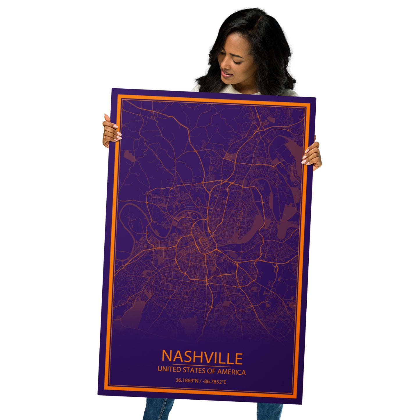 Nashville Purple and Orange Metal Map