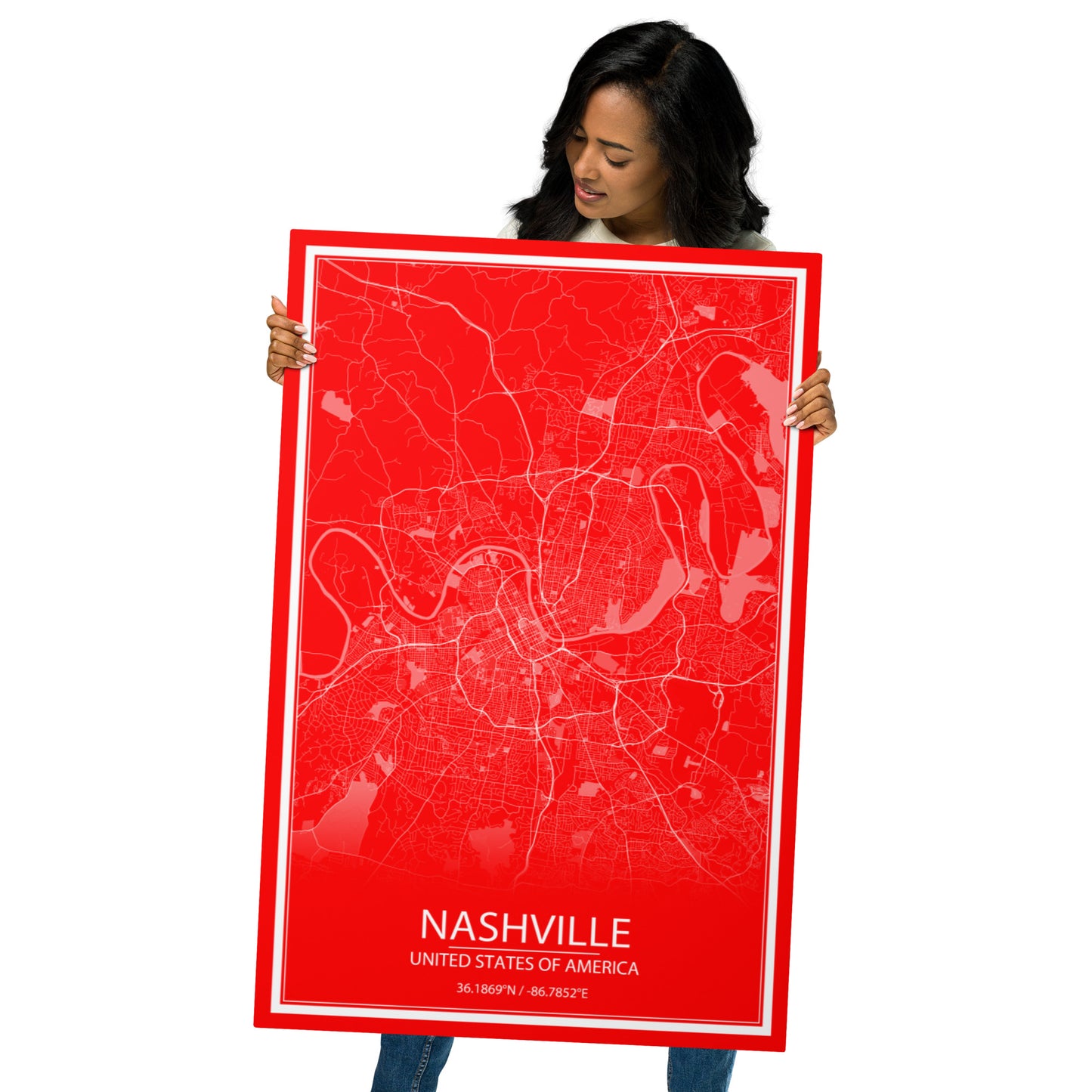 Nashville Red and White Metal Map