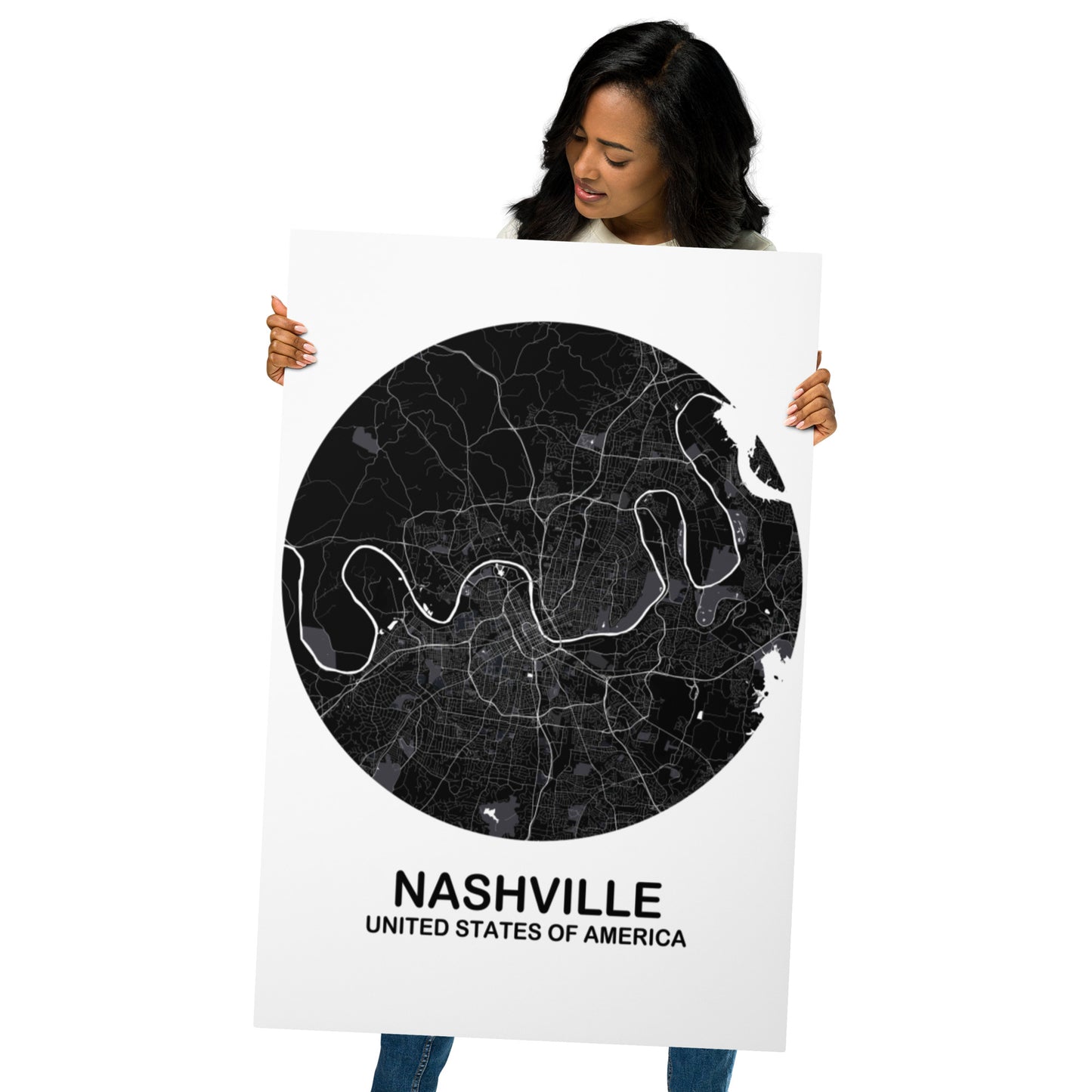 Nashville Circular Black Metal Map