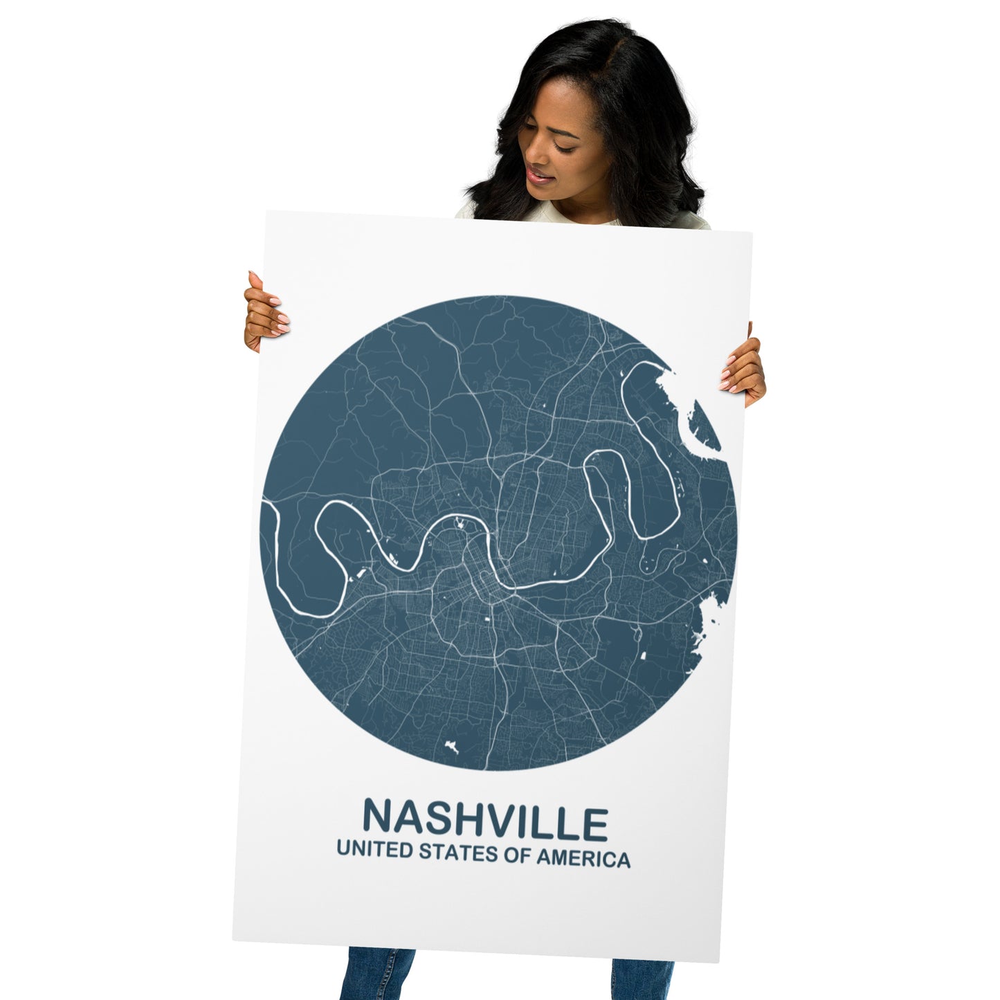 Nashville Circular Blue Metal Map