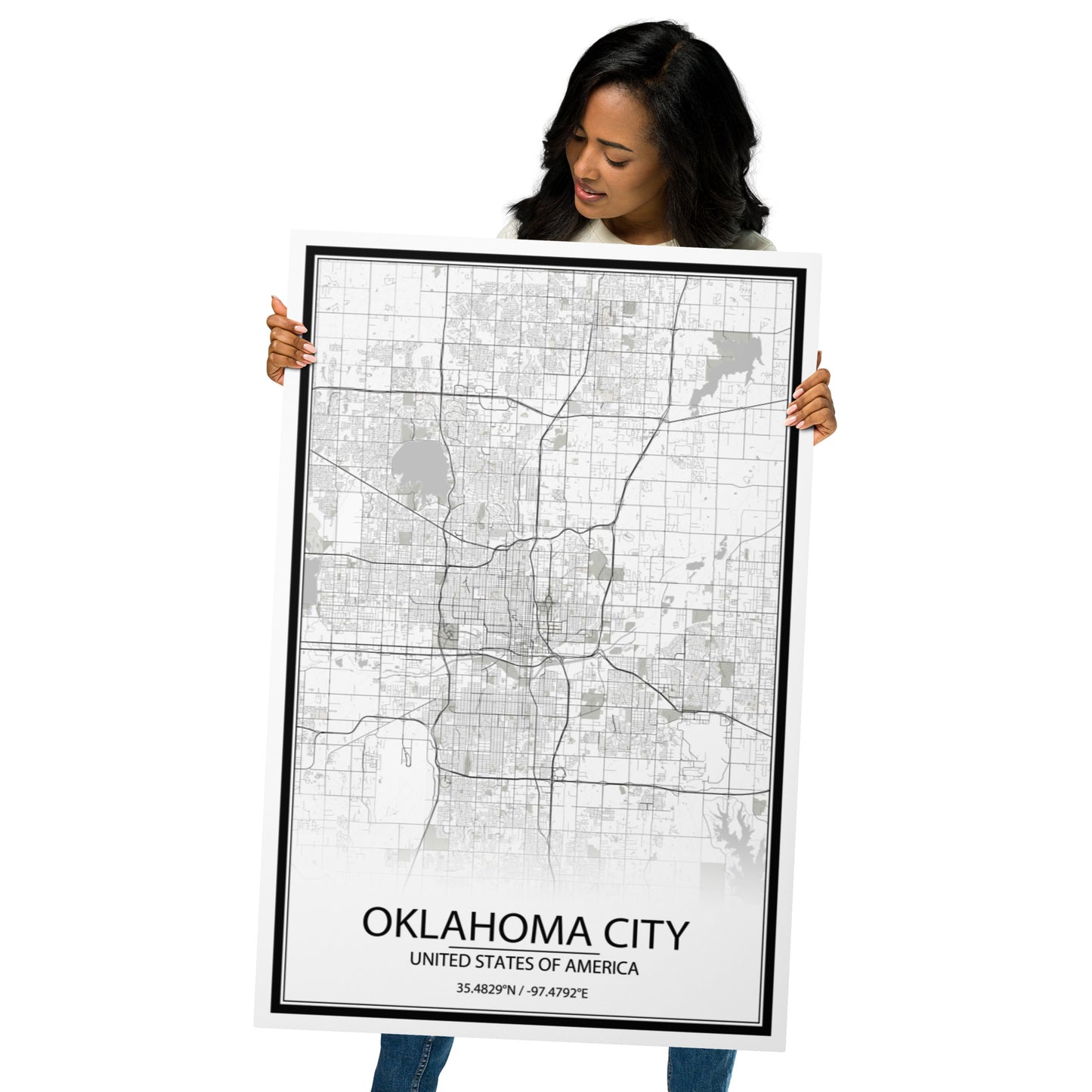 Oklahoma City White Metal Map