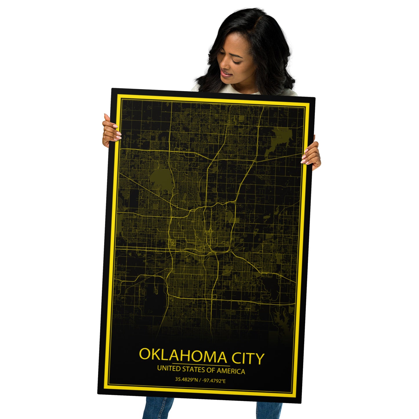 Oklahoma City Black and Yellow Metal Map