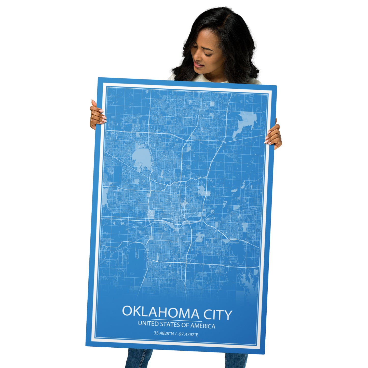 Oklahoma City Blue and White Metal Map