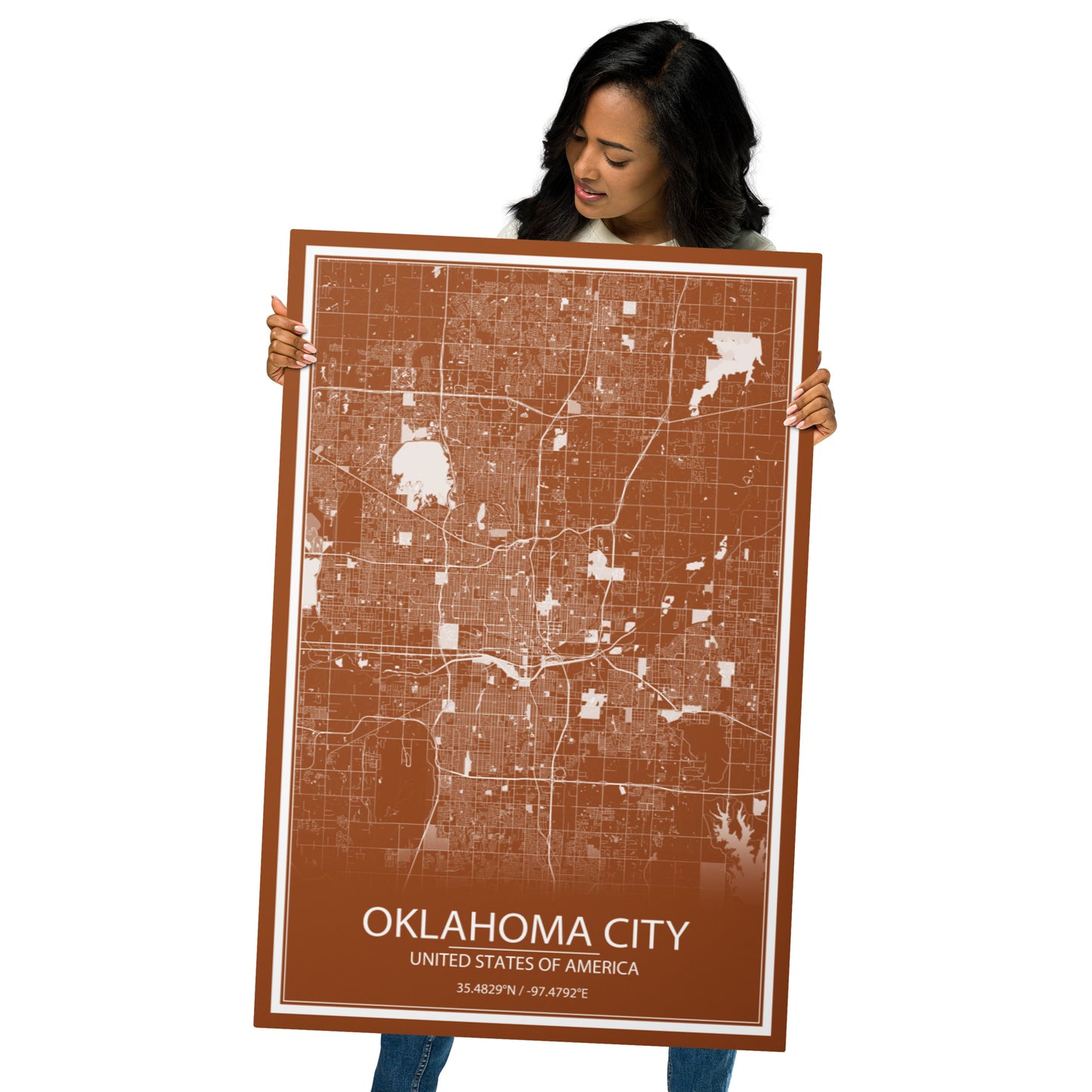 Oklahoma City Brown and White Metal Map