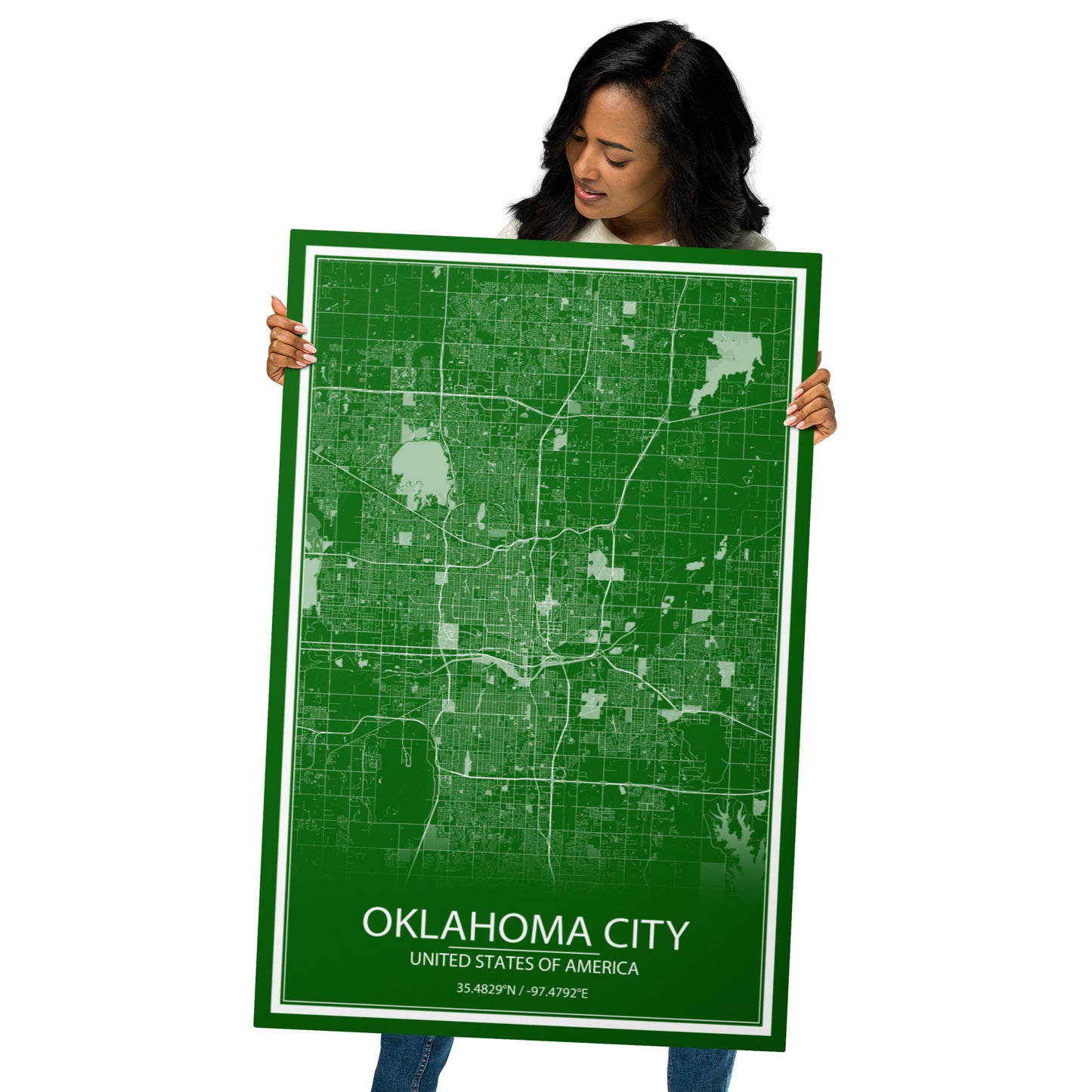 Oklahoma City Green and White Metal Map