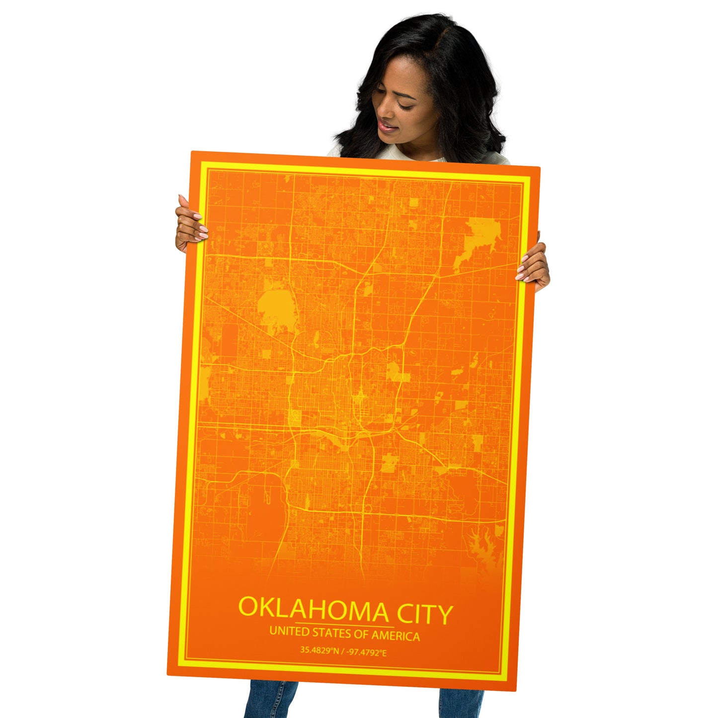 Oklahoma City Orange and Yellow Metal Map