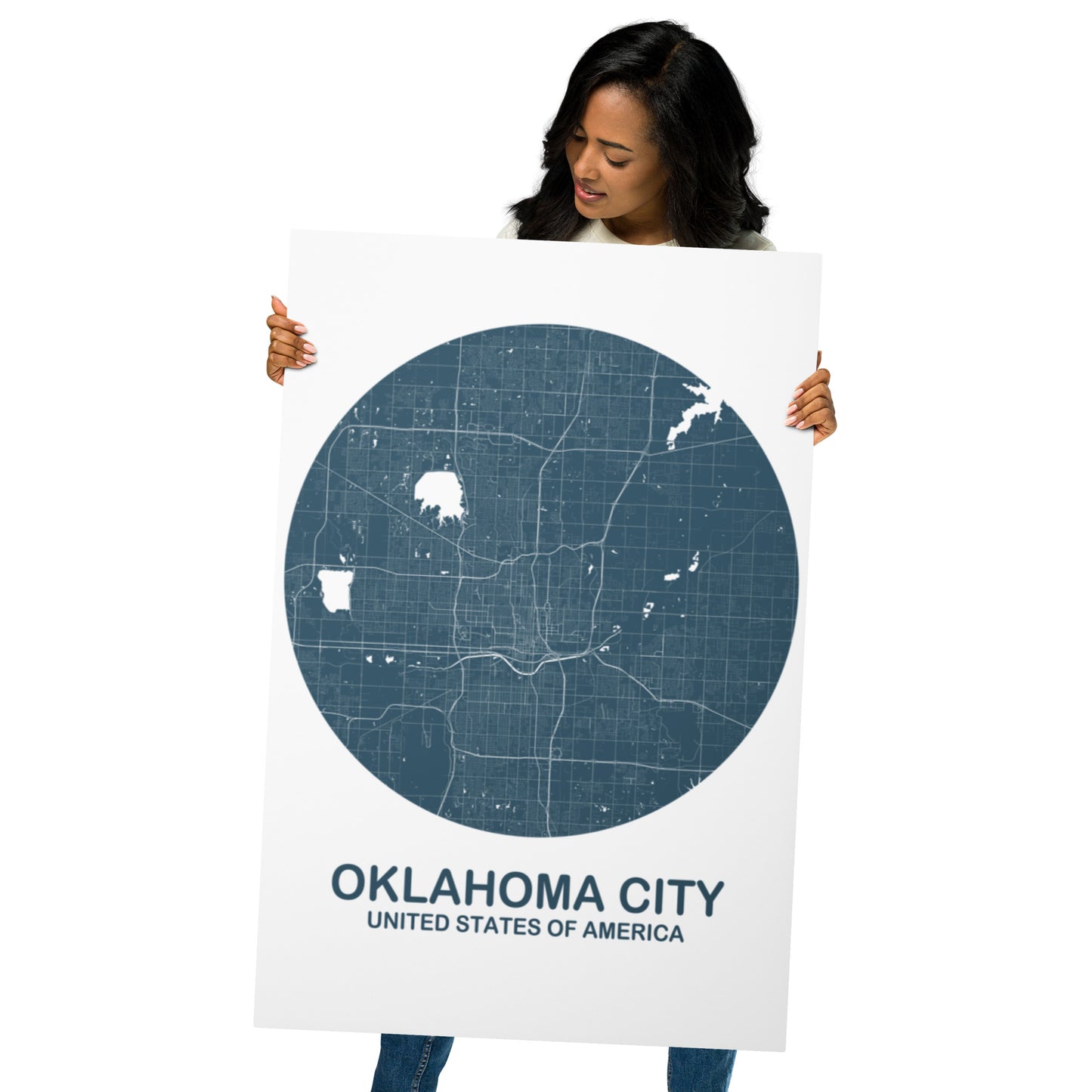 Oklahoma City Circular Blue Metal Map