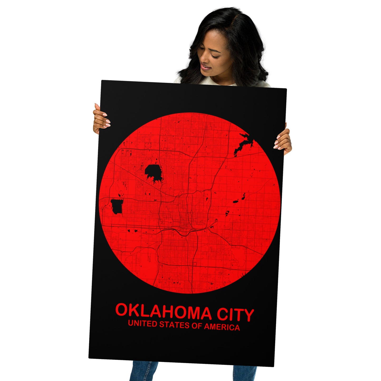 Oklahoma City Circular Red Metal Map