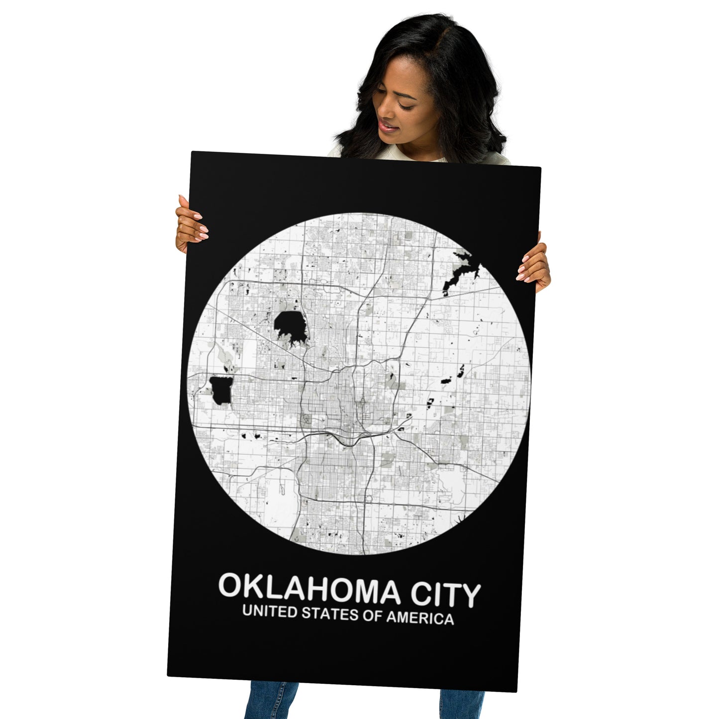 Oklahoma City Circular White Metal Map