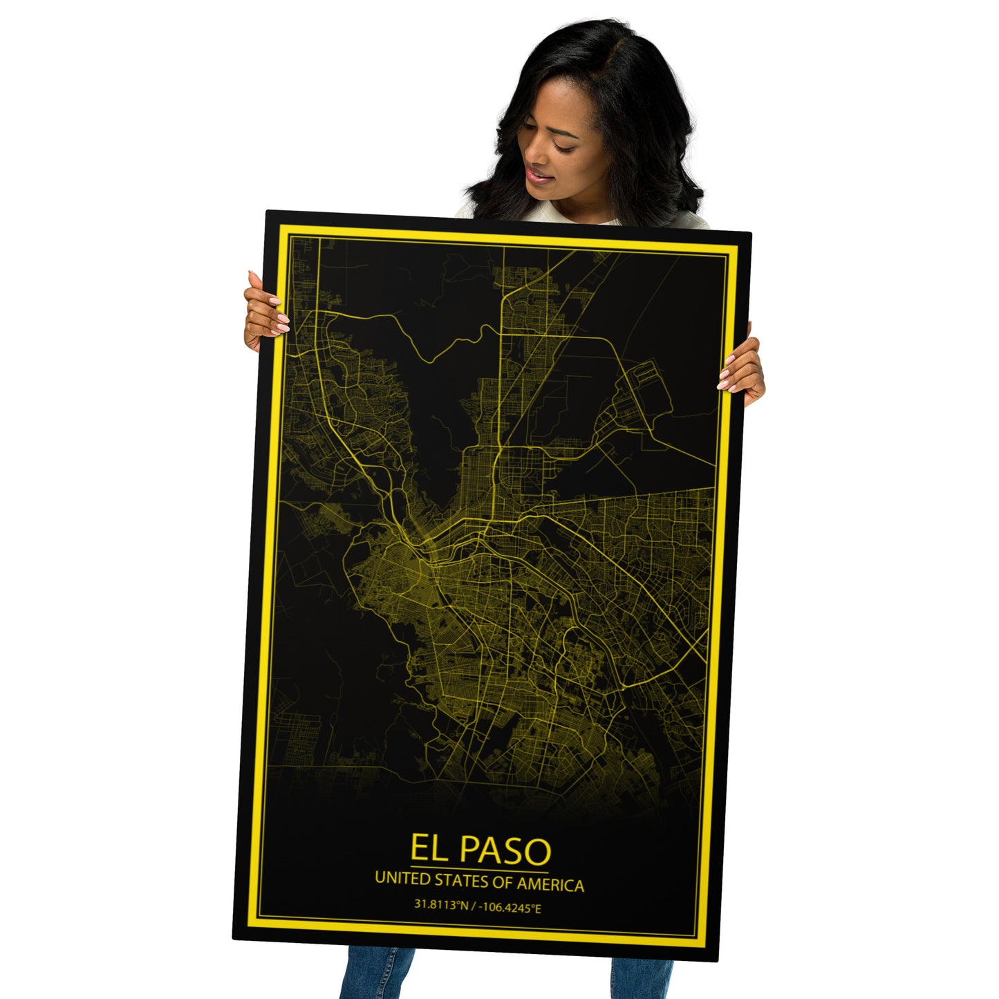 El Paso Black and Yellow Metal Map