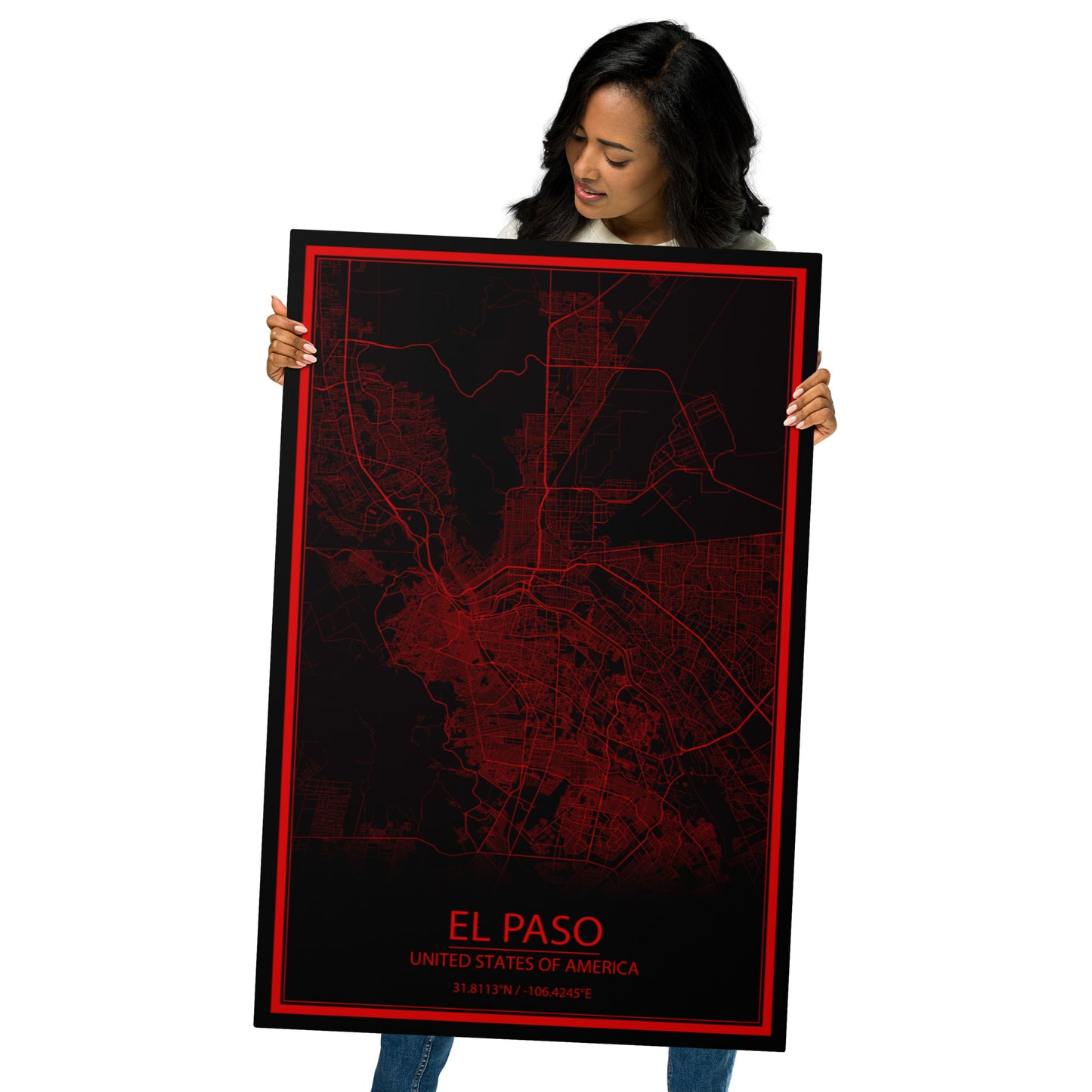 El Paso Black and Red Metal Map